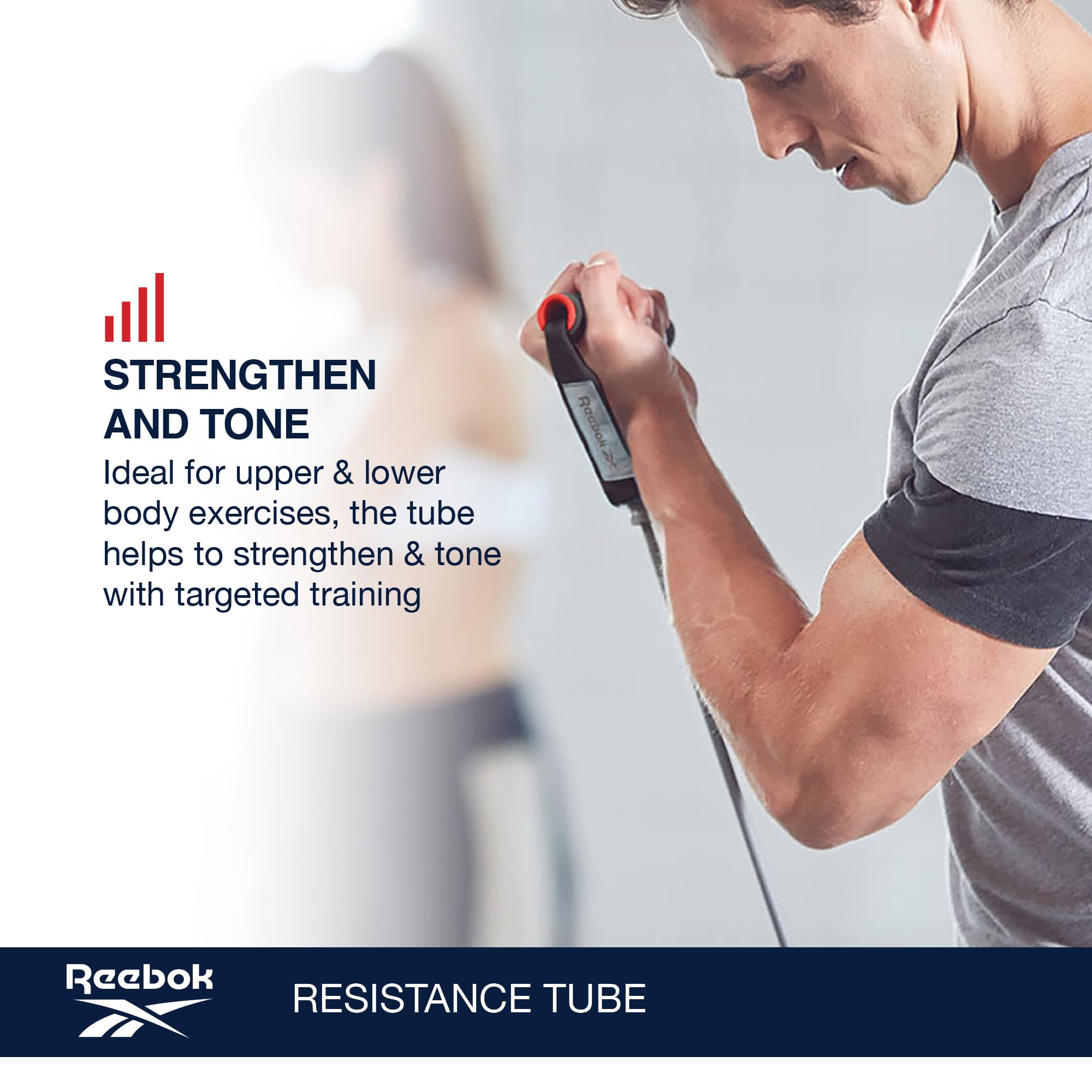 Reebok Tube de résistance pour entraînement Complet du Corps, Bandes de résistance avec poignées, Bandes élastiques antidérapantes pour Exercice, Bandes de Fitness pour Homme et Femme