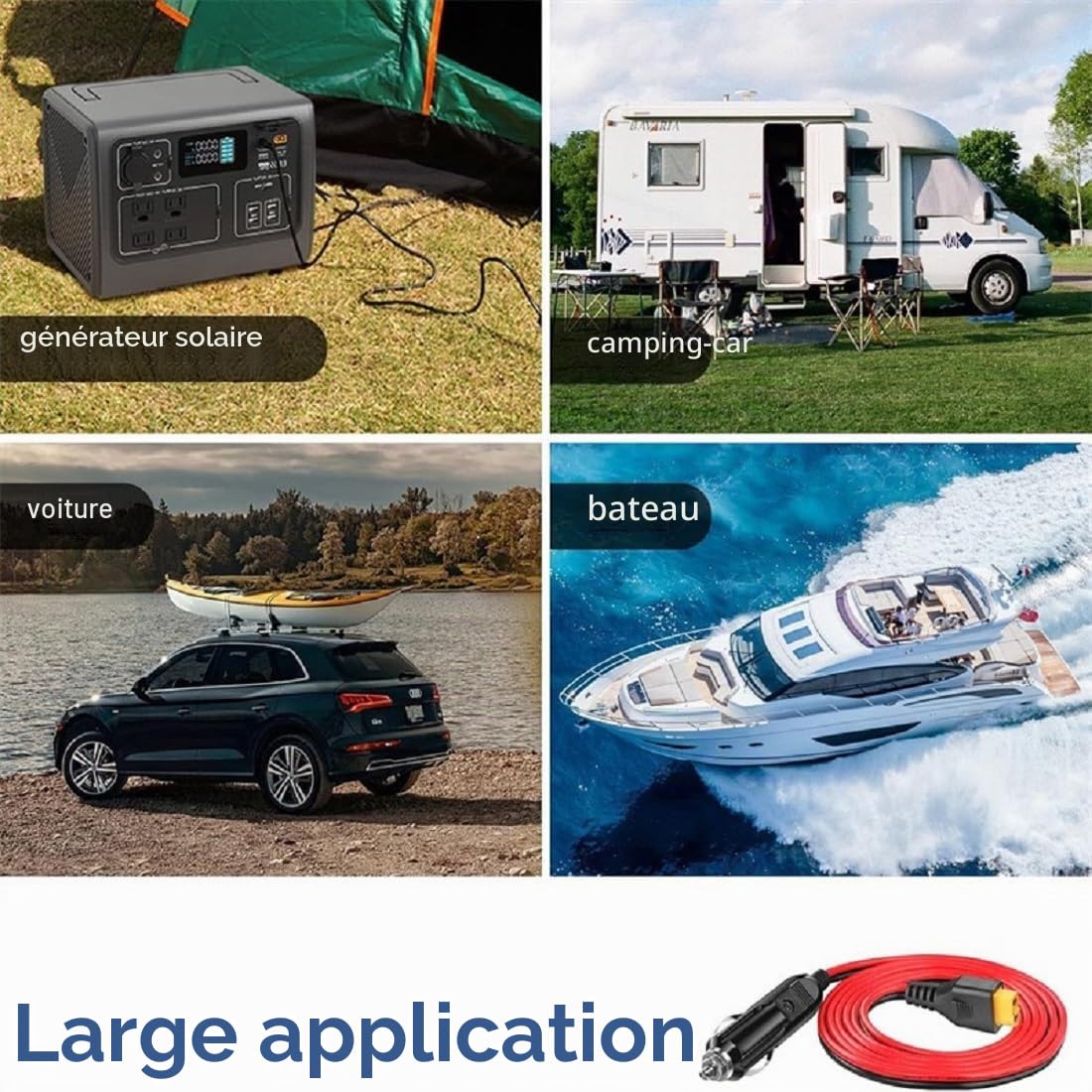 Adaptateur XT60 12 V/24 V DC Chargeur de voiture pour ECOFLOW DELTA 2/3 River 3/2 MAX Bluetti EB55 AC70 Power Station Anker SOLIX C200 C300 C1000 F2000 Générateur solaire Batterie Lipo XT60 Câble de