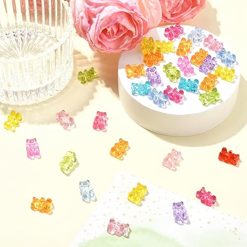 Miniatura 10 de DanLingJewelry 1400 cuentas de oso de acrílico transparente de colores aleatorios, cuentas de animales transparentes para pulseras, collares,