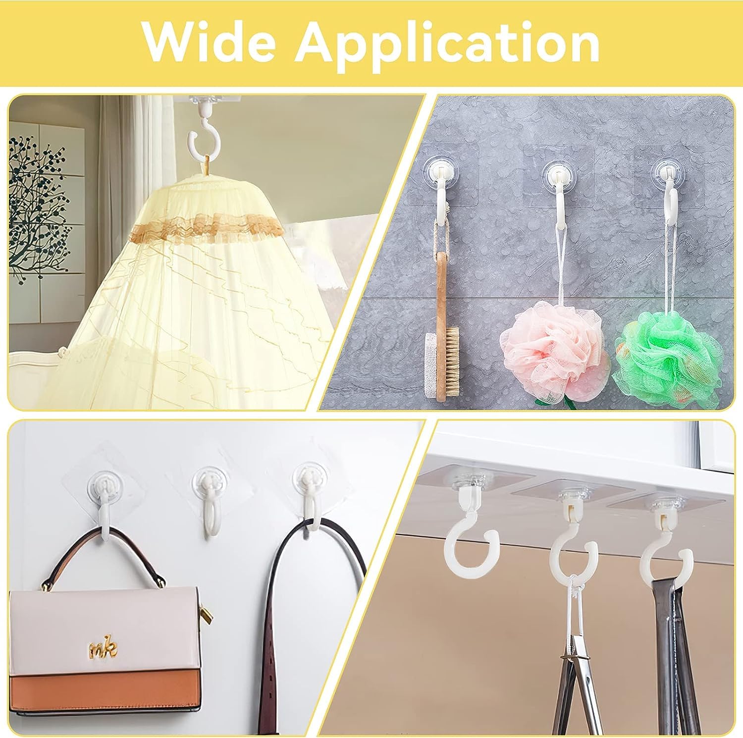 Weysoo Klebehaken Extra Stark, 4 Stück Haken Selbstklebend, Selbstklebende Haken Transparent, Wandhaken Selbstklebend, Haken Ohne Bohren, Klebehaken Decke für Bad Küche Büro Schlafzimmer