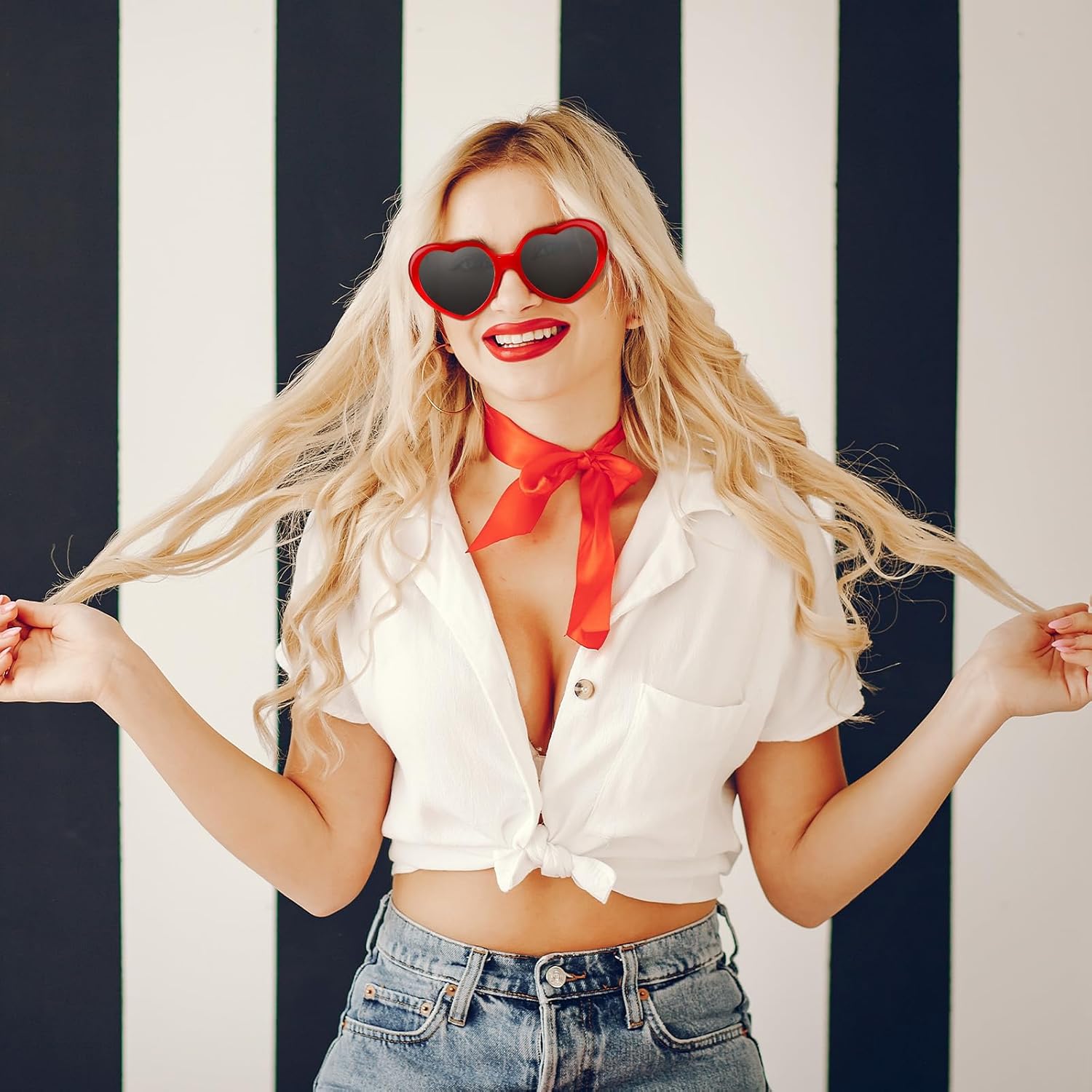 Riceshoot 3 Pcs Halloween Singer Costume Accessories Include Blonde Wig Black Bowler Hat with Red Heart Sunglasses for Costume Party Music Festival Concert