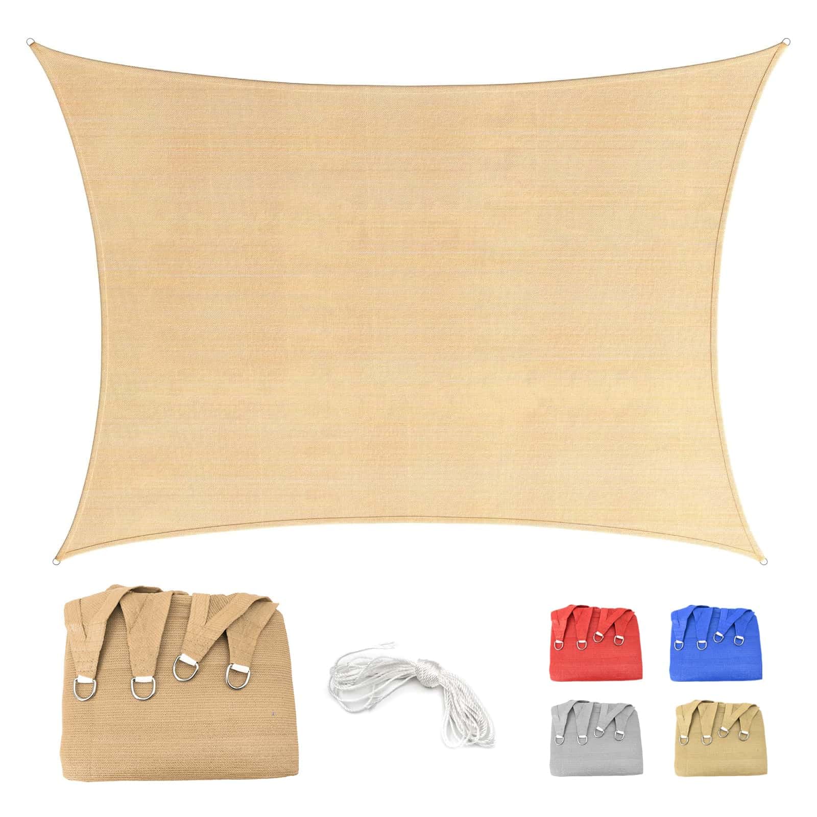 Tenda A Vela 2.5x5m Rettangolare Vela Ombreggiante HDPE Traspirante, Protezione Raggi UV 95%, per Feste All'aperto in Terrazza Piscina Giardino, con Corda, Beige