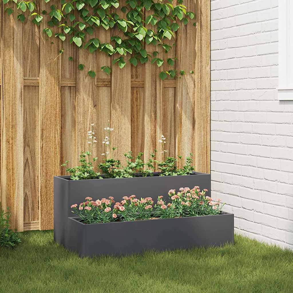 vidaXL Garten-Pflanzgefäß Anthrazit 100 x 60 x 45 cm, Garten und Terrasse, robuster Metallpflanztopf, für draußen, moderner Behälter für Deko, Blumenarrangement