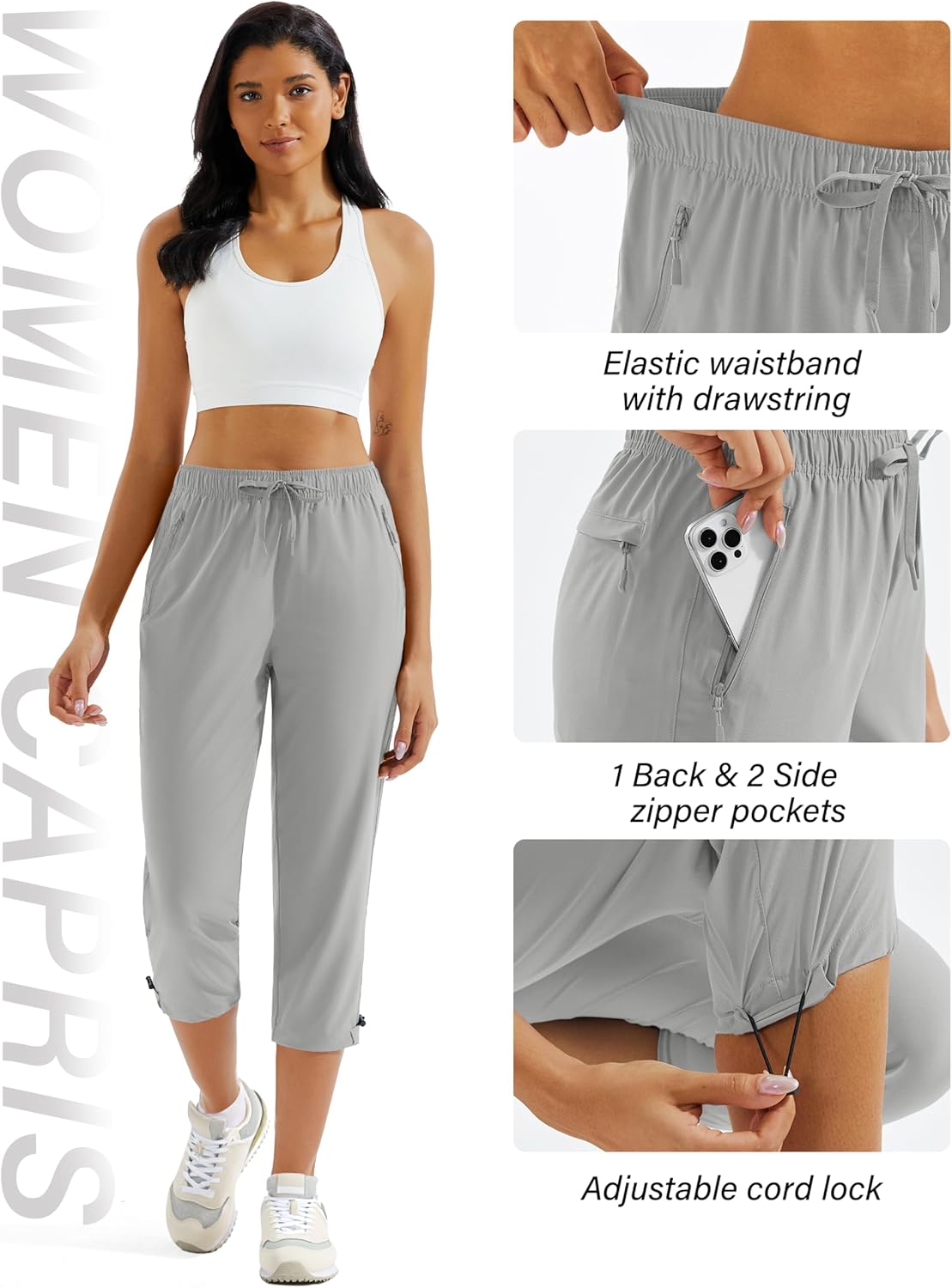 MAGCOMSEN Women's Hiking Capris Pants UPF 50+ Lightweight Quick Dry Workout Travel Summer Casual Pants Zipper Pockets - Image 4