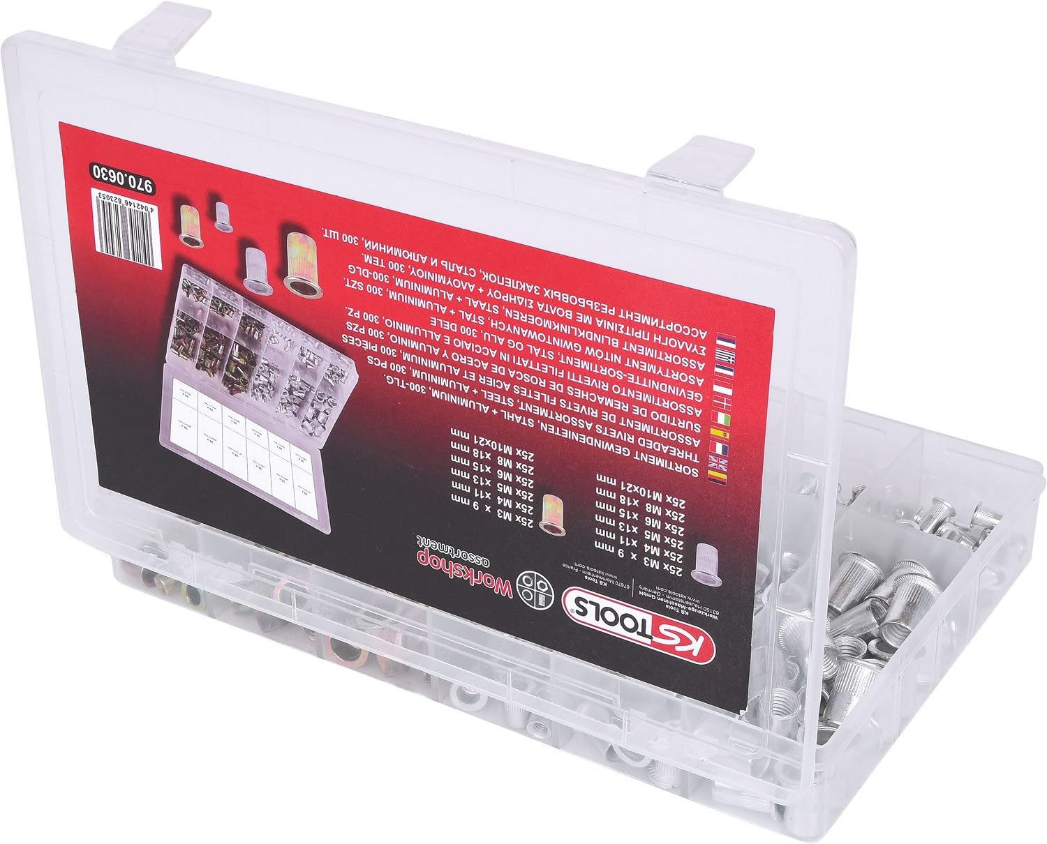 KS Tools Sortiment Gewindenieten Stahl+Aluminium, M3x9mm-M10x21mm, 300-tlg