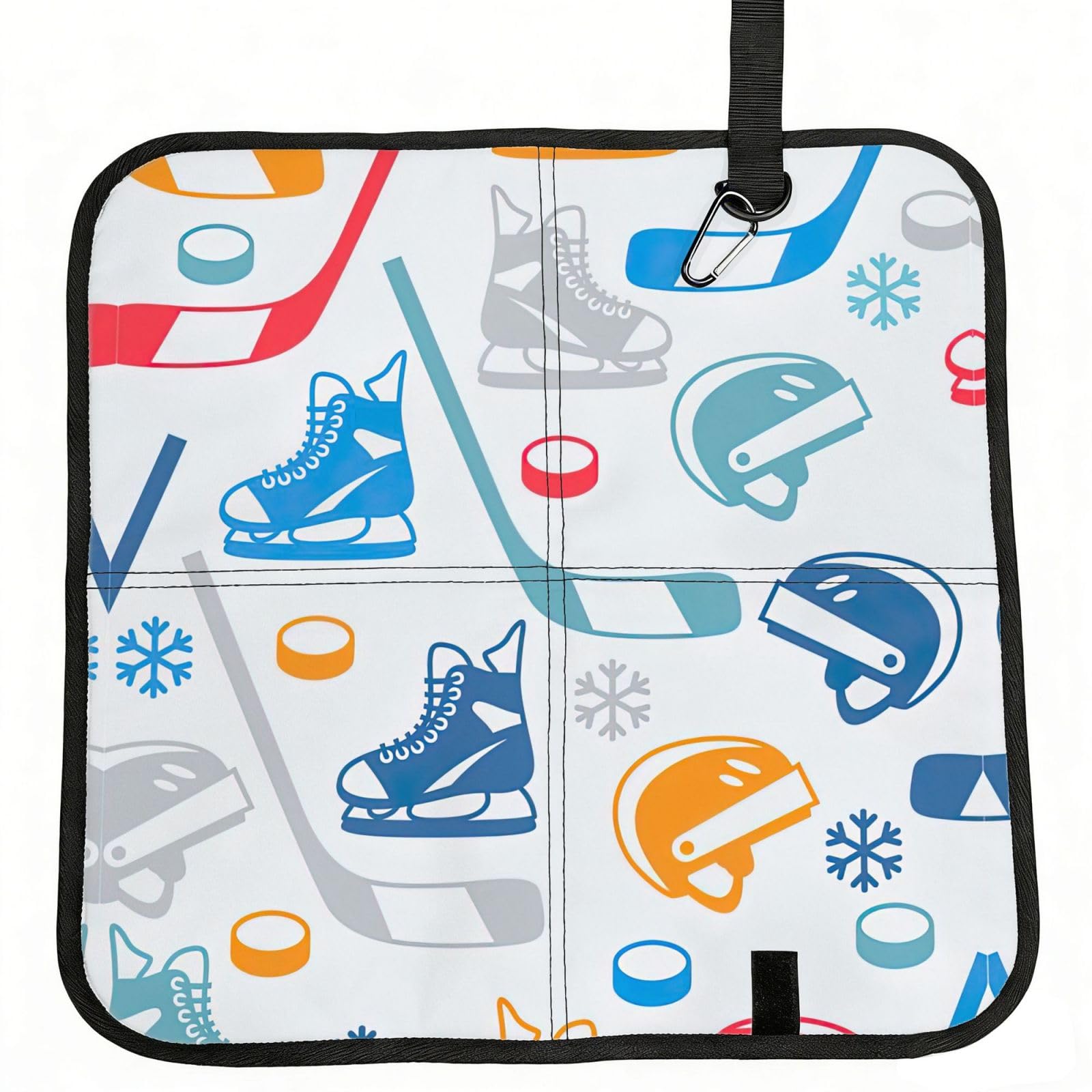 OKFSTY Hockey Elements Creative Patterned Print Fold Away Seat Cushion Portable Outdoor Pad Polyester Bleacher Bench Mat Travel Picnic Pad