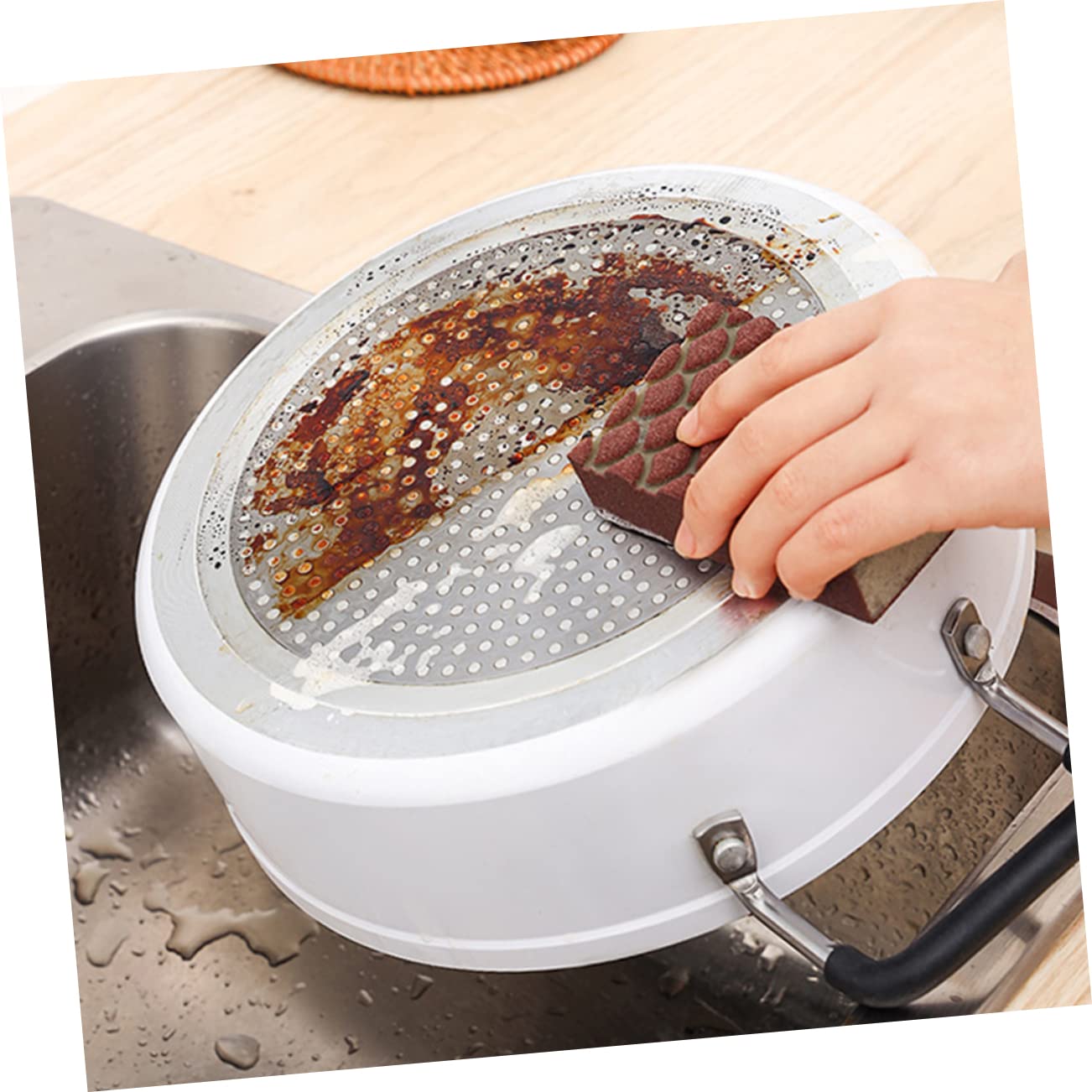 FRCOLOR 5 Sätze Schmirgel Von Fischschuppen Netz Reinigen Von Schwämmen Tücher Mehrzweckschwamm Wok Besteck Multifunktions-spülschwamm Kompakter Reinigungsschwamm Korund Brown 2 Stücke * 5