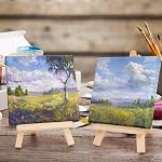 Tosnail paquet de 24 4" x 4" Mini Toile et Easel Set, Petit Art Eason Stand avec Toile Set, Table de Table Support en bois et Panneaux de toile pour Artiste, Étudiants, Adultes, Enfants Peinture