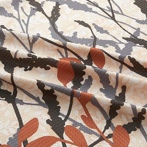 Miniatura 2 de WPM - Juego combinado de alfombras de baño, cortina de ducha y toallas. Juego de baño con estampado de hojas de color marrón chocolate (caña