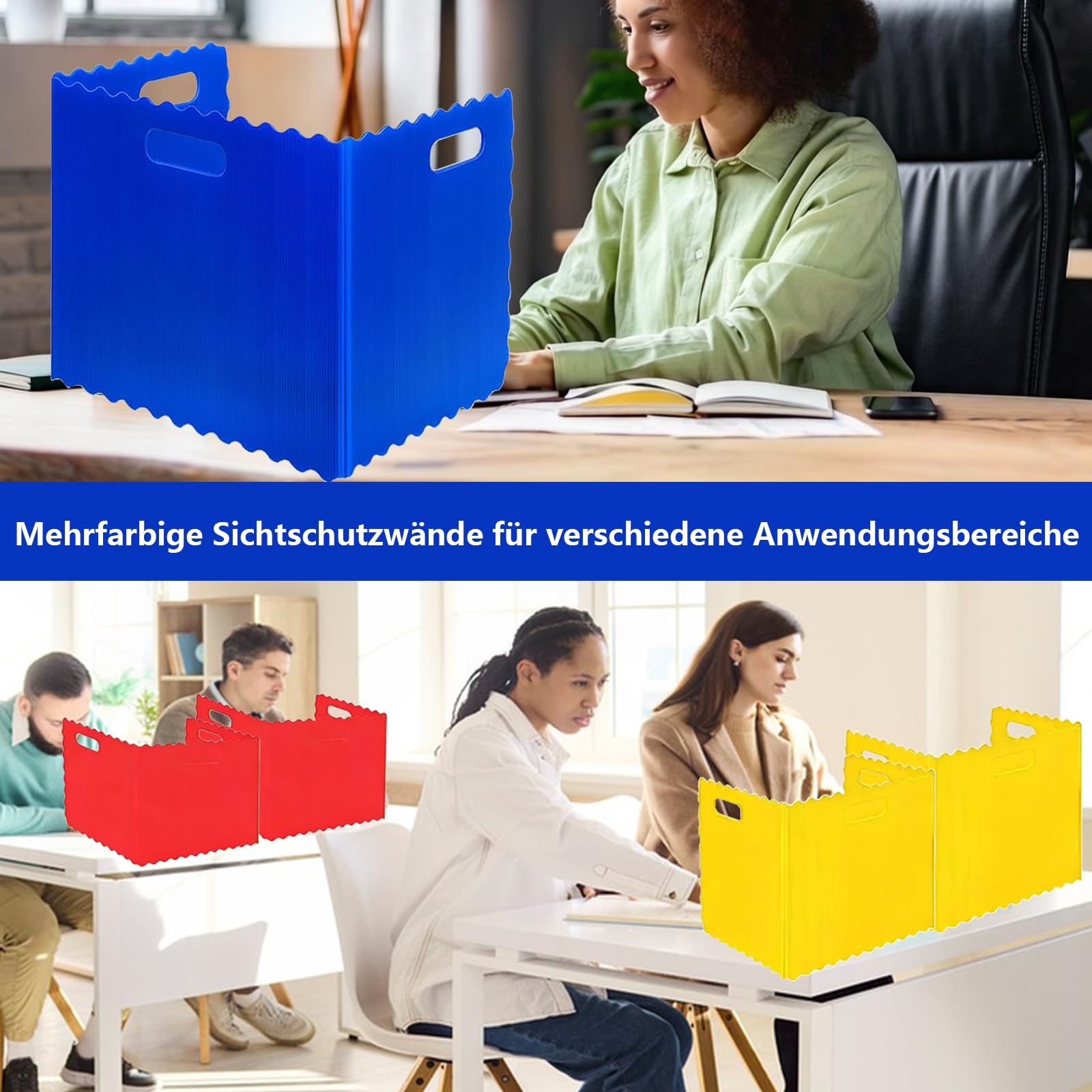 24 Stück Mehrfarbig Trennwand für Schreibtisch,Trennwände für Schüler zur Konzentration bei Tests, Sichtschutz aus Kunststoff mit 72 selbstklebenden für Schüler Schule Schreibtisch Bibliothek Schule