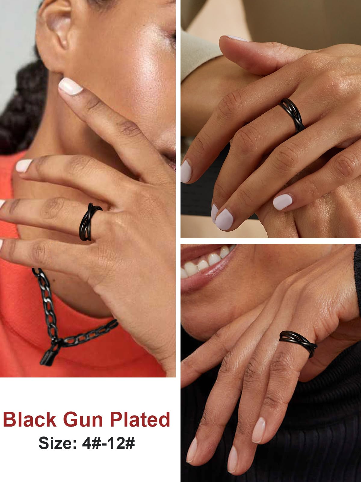 FOCALOOK Anello Donna Anello 3 Intrecciati Anelli da Donna 3 Cerchi Intrecciati in Acciaio Inossidabile