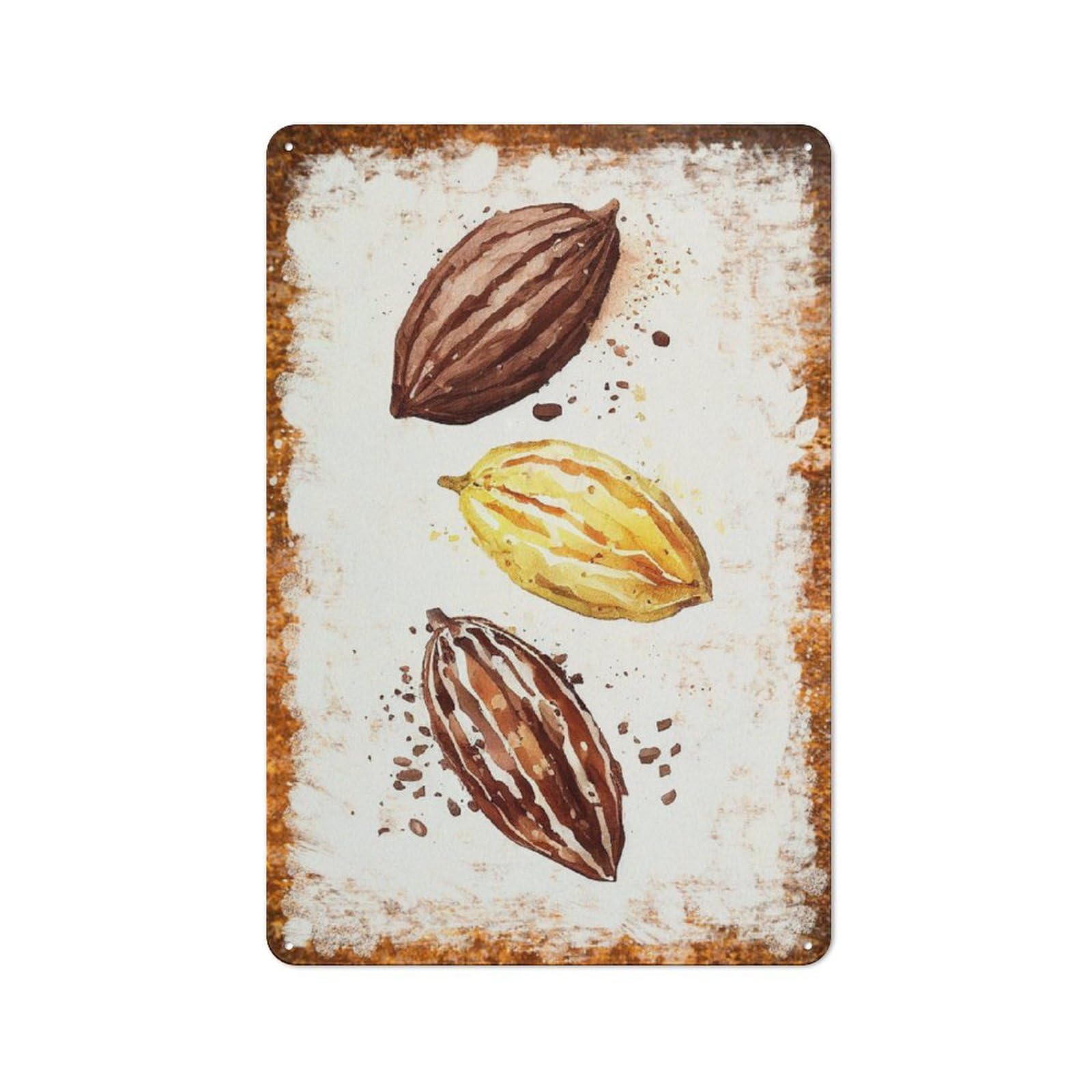 peiyeety Metal Tin Sign Assorted Cocoa Beans Pattern Vintage Rustic Wall Art Kitchen Bathroom Bedroom Living Room Cafe Farmhouse Entryway Office Garage Home Bar Laundry Room Porch Patio 6x8 Inch