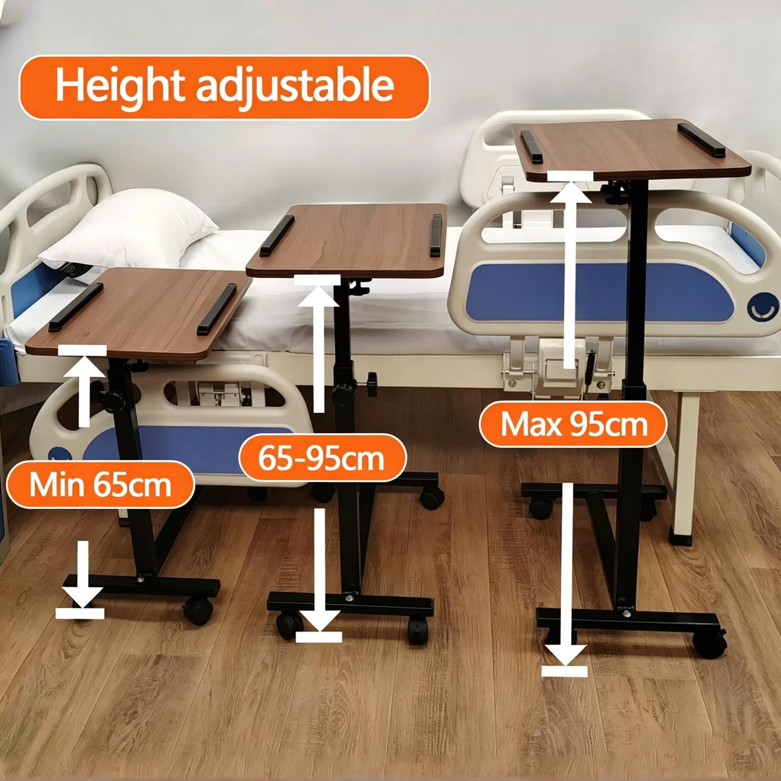 Stolik Kawowy Na Kółkach Regulacją Wysokości 65-95 cm Stolik Komputerowy do Rozkładanej Sofy Nośność 10 kg Stolik do Łóżka z Kółkiem do Domu Mobilne Biurko(Black)