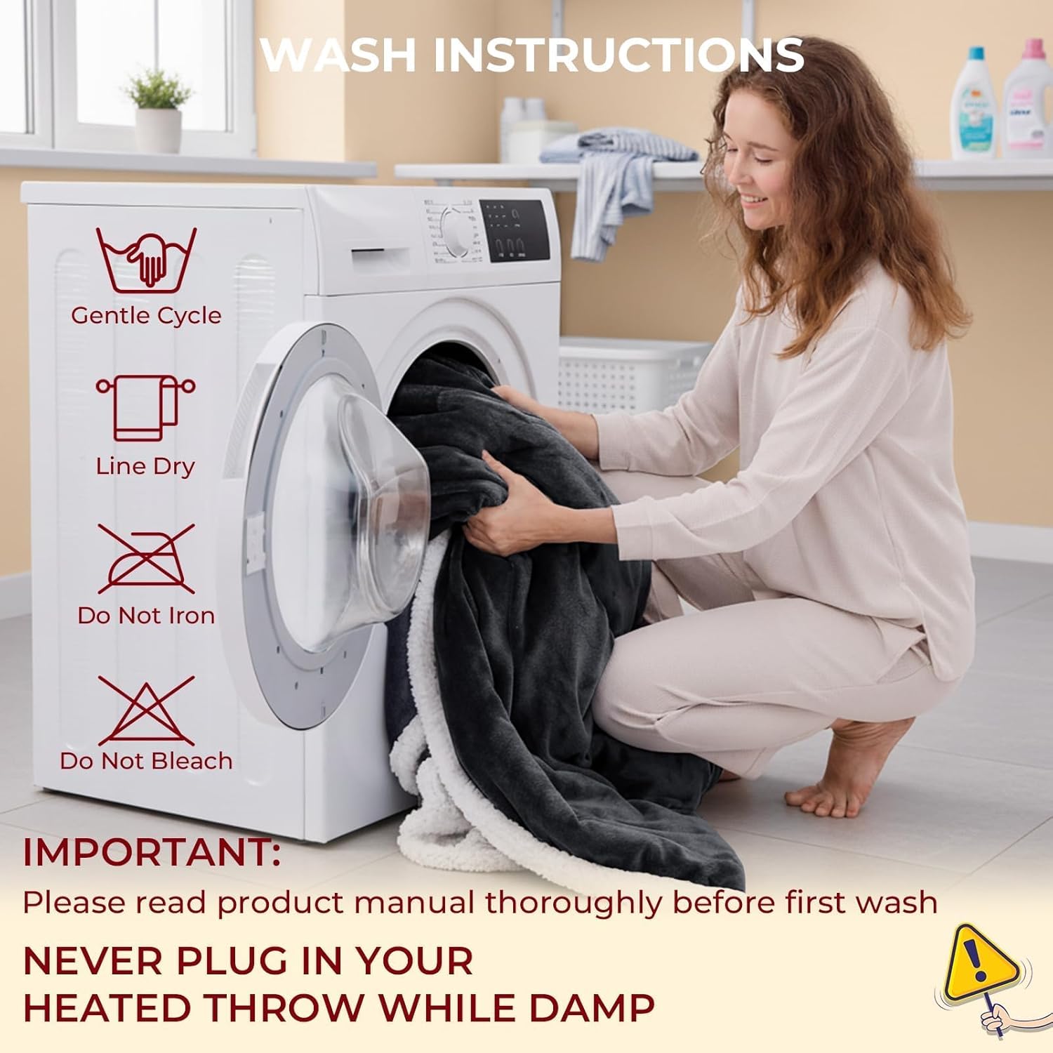 JOLLYVOGUE Wearable Heated Blanket - Heating Electric Blanket with Sleeves & Foot Pocket, Heated Throw for Adult, Birthday Gifts with 7 Heat Settings & fixed 4h Auto Shut-off (50*70 Inch, Dark Grey) - Image 9