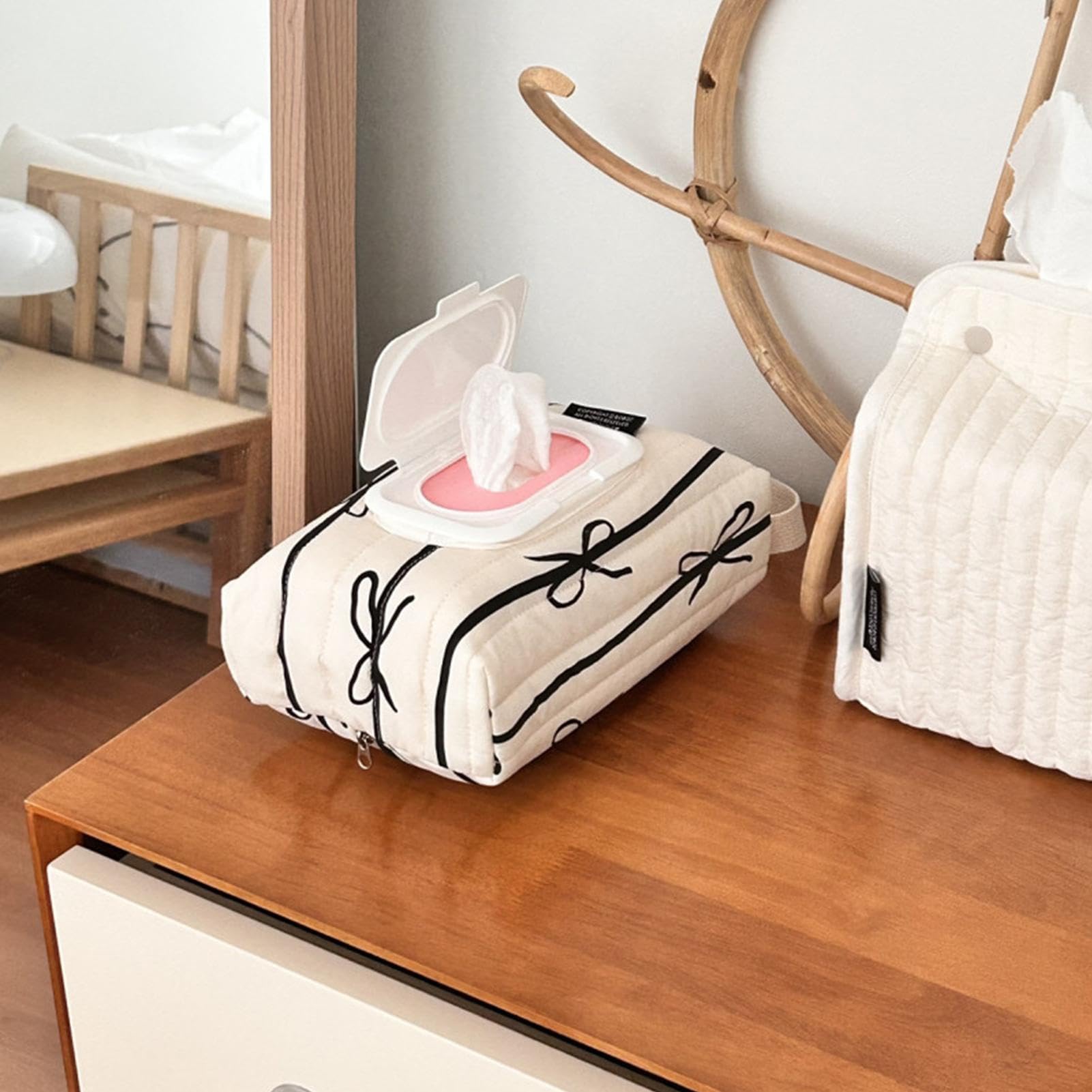 Wet Wipes Container Bag, Storage Bag Wipes Holder, Baby Wipes Container Refillable Storage Organizer, Bow Stripes Baby Wipe Case Travel Wet Wipe Pouch