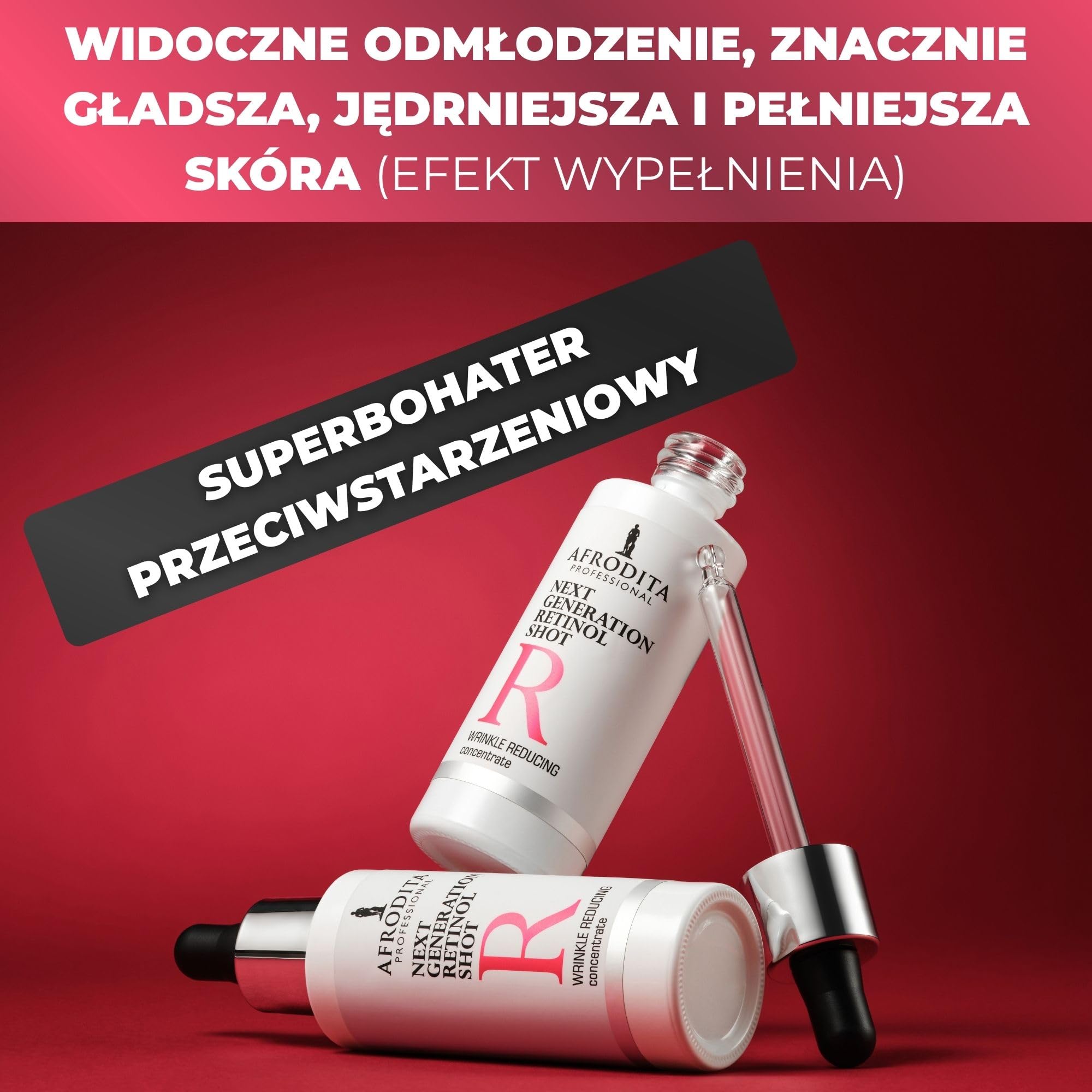Afrodita Professional Next Generation Retinol Shot serum do twarzy 0,1% HPR retinoid, przeciwzmarszczkowe serum przeciw porom i plamom pigmentowym, z ceramidami beta-glukanem, skwalanem, bez perfum
