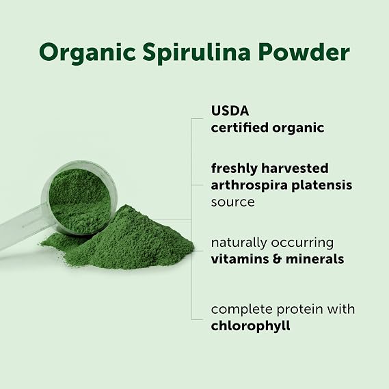 Organic Spirulina Powder, 1lb | Blue-Green Algae, Naturally Occurring Vegan Protein, Vitamins & Minerals | Source of Natural Chlorophyll & Enzymes | Non-GMO, Gluten-Free, No Additives