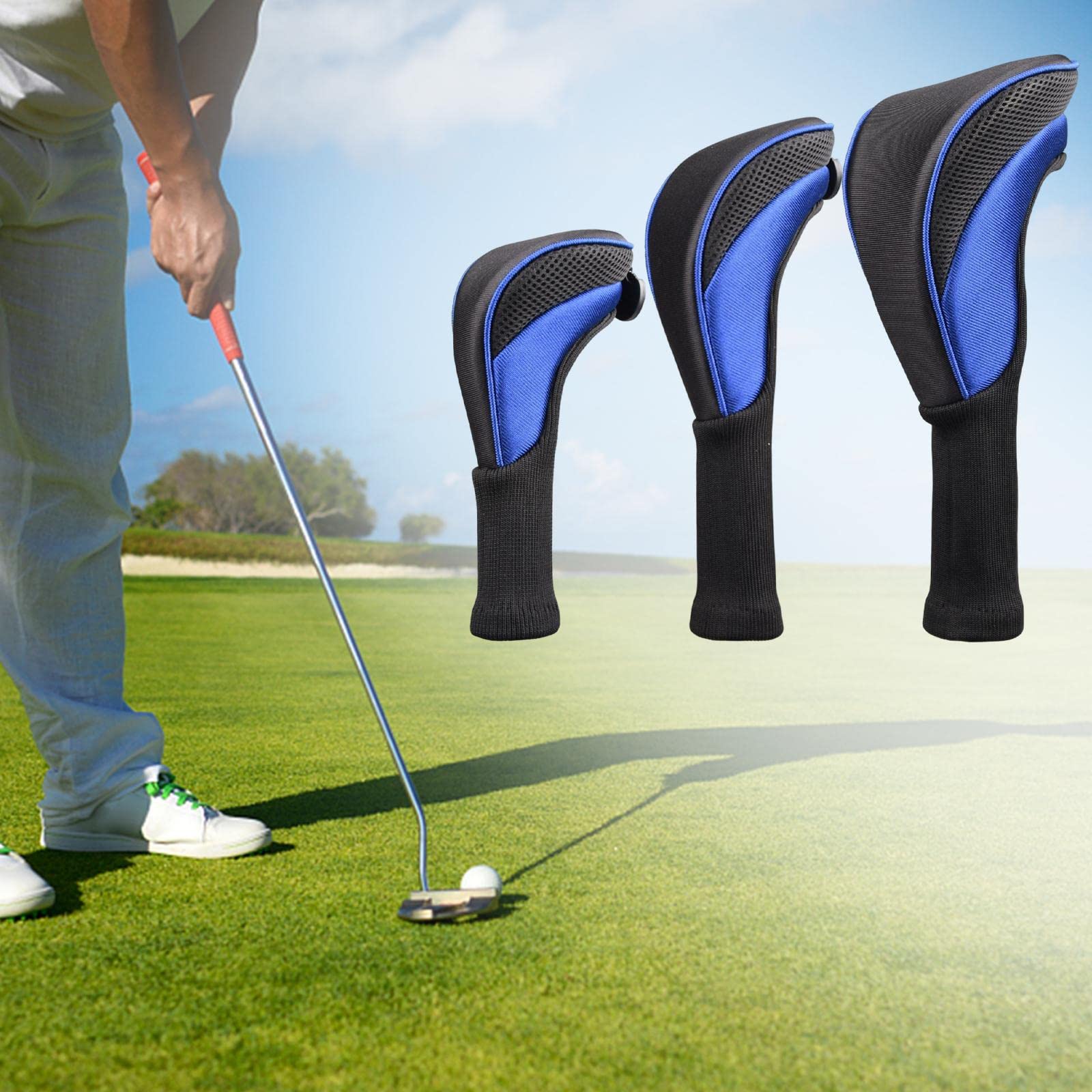 LOVIVER 3Pcs Golf Club Head Cover Set # 1 3 5 Driver Woods Headcovers avec étiquettes Golf Accessoires Club Protection Hybrid Head Cover Set Long Neck