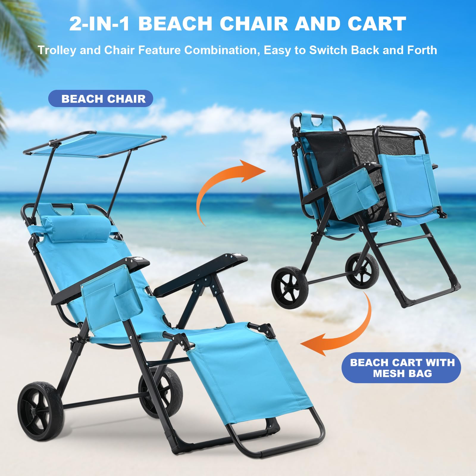 KESSER® 2er Set Strandmatte klappbar mit Verstellbarer Rückenlehne, Tragegurt, wasserdichter Tasche & Aufbewahrung – Faltbare Sonnenliege für Strand, Garten & Terrasse je 130 kg belastbar