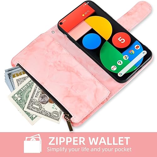 Miniatura 4 de Asuwish Funda de teléfono para Google Pixel 5 Wallet Cell Cover con protector de pantalla de vidrio templado y soporte de tarjeta de crédito con