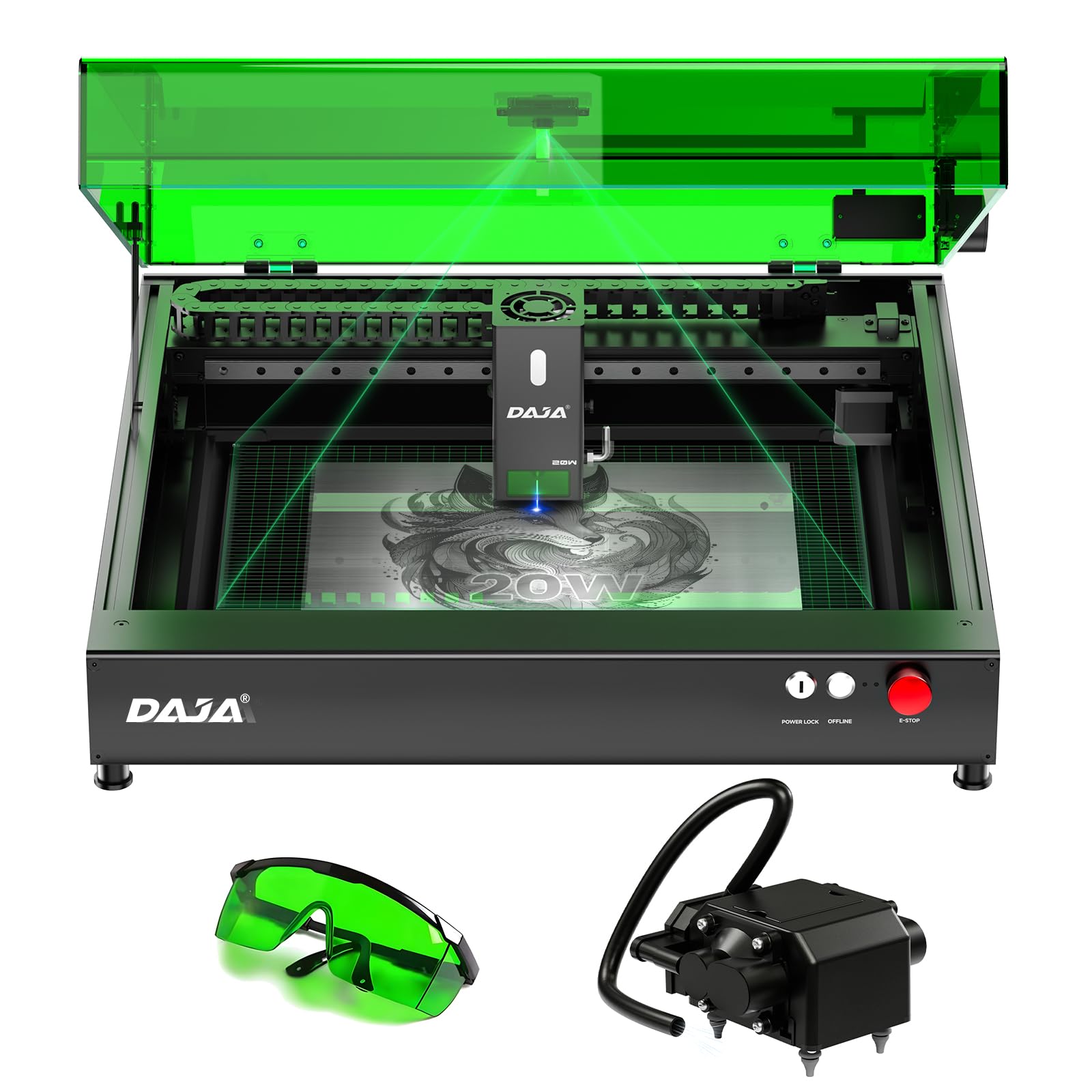 DAJA Máquina de gravação a laser multifuncional A8 20W Gravador a