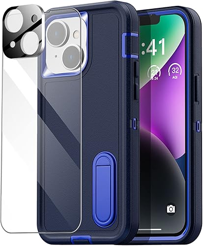 AICase Funda para iPhone 14 con soporte integrado con protector de pantalla de vidrio + lente de cámara, resistente protecciĂłn contra caĂdas, cuerpo AICase Funda para iPhone 14 con soporte integrado con protector de pantalla de vidrio + lente de cámara, resistente protecciĂłn contra caĂdas, cuerpo