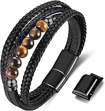 Gkmamrg Bracelet Pierre en cuir noir - Bracelet pour homme - Bijoux Cadeau 22.5cm
