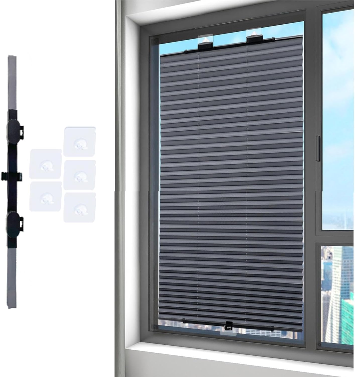 Blackout Pleated Blind with Suction Cups,Retractable Sunshade for Window,Temporary Portable Privacy Screen,for Inclined Plane Room Windows,Easy Fit,W*H-80 * 140cm