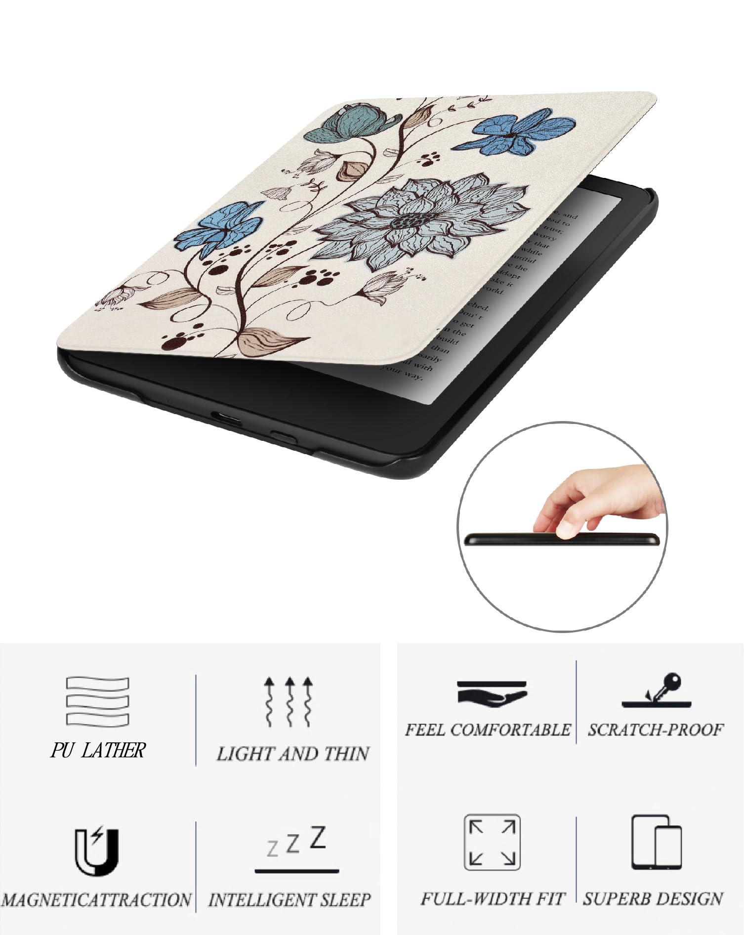 Custodia con cinturino da polso per Kindle Colorsoft Signature Edition, versione 2024 da 7 pollici, con retro trasparente, funzione sveglia/sonno