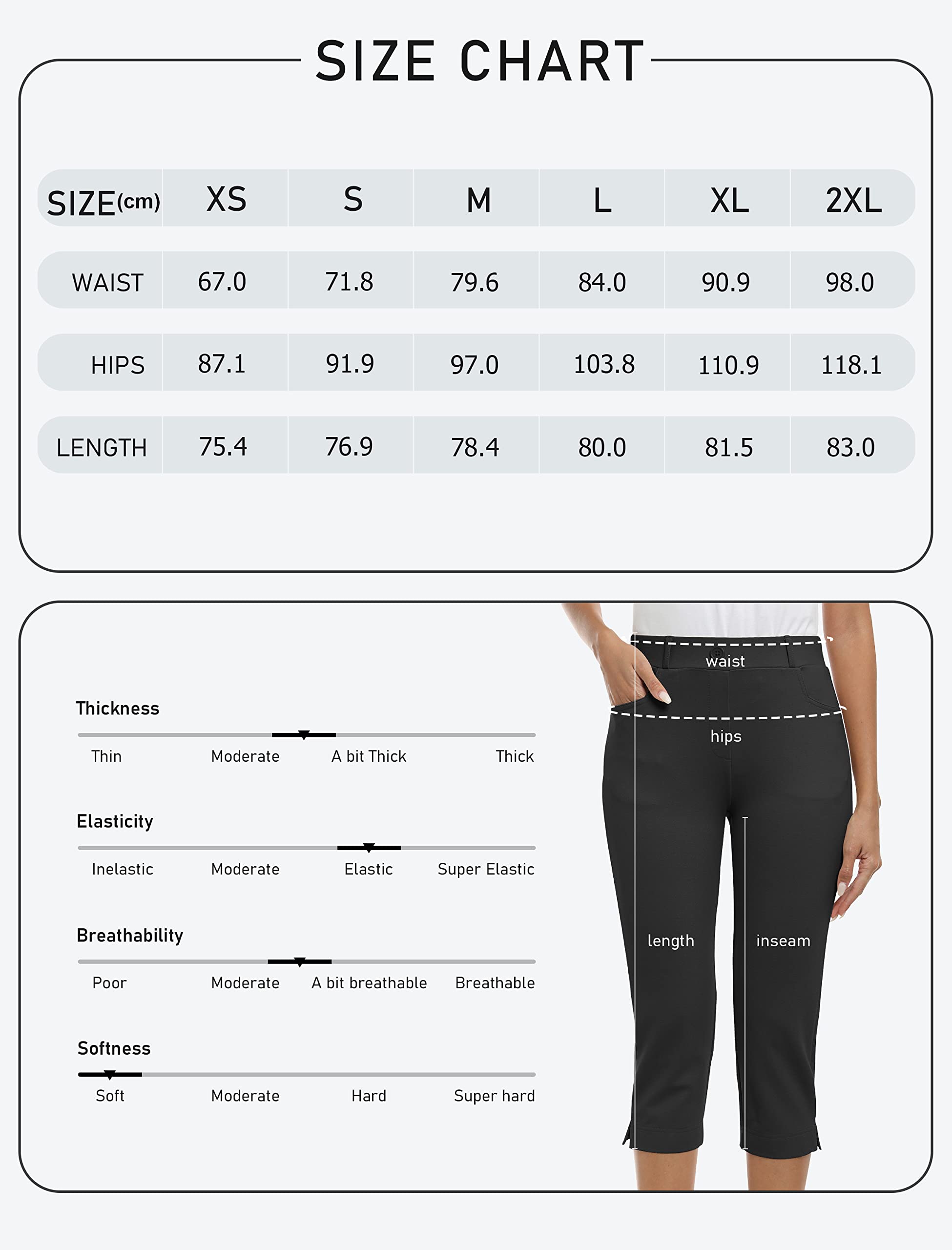 Femme été 3/4 Pantalon de Golf Bureau Business Casual Travail Pantalons avec Poches Taille Haute Stretch