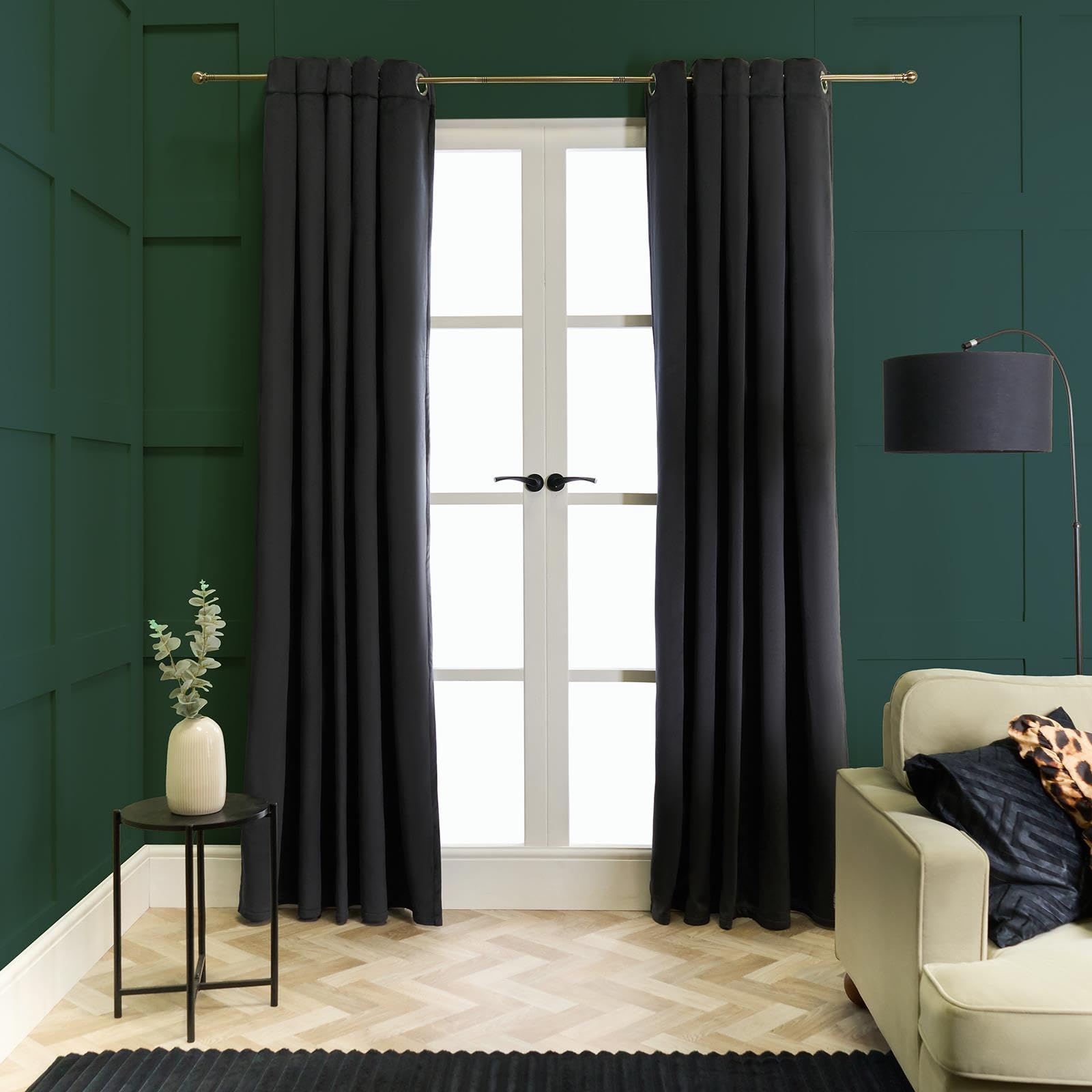 Ohs Black 2 Panels Velvet Curtains For Living Room, Super Soft Elegant Thermal Insulated Bedroom Curtains Room Darkening Light Blocking Thermal Eyelet Curtain 90" X 90",