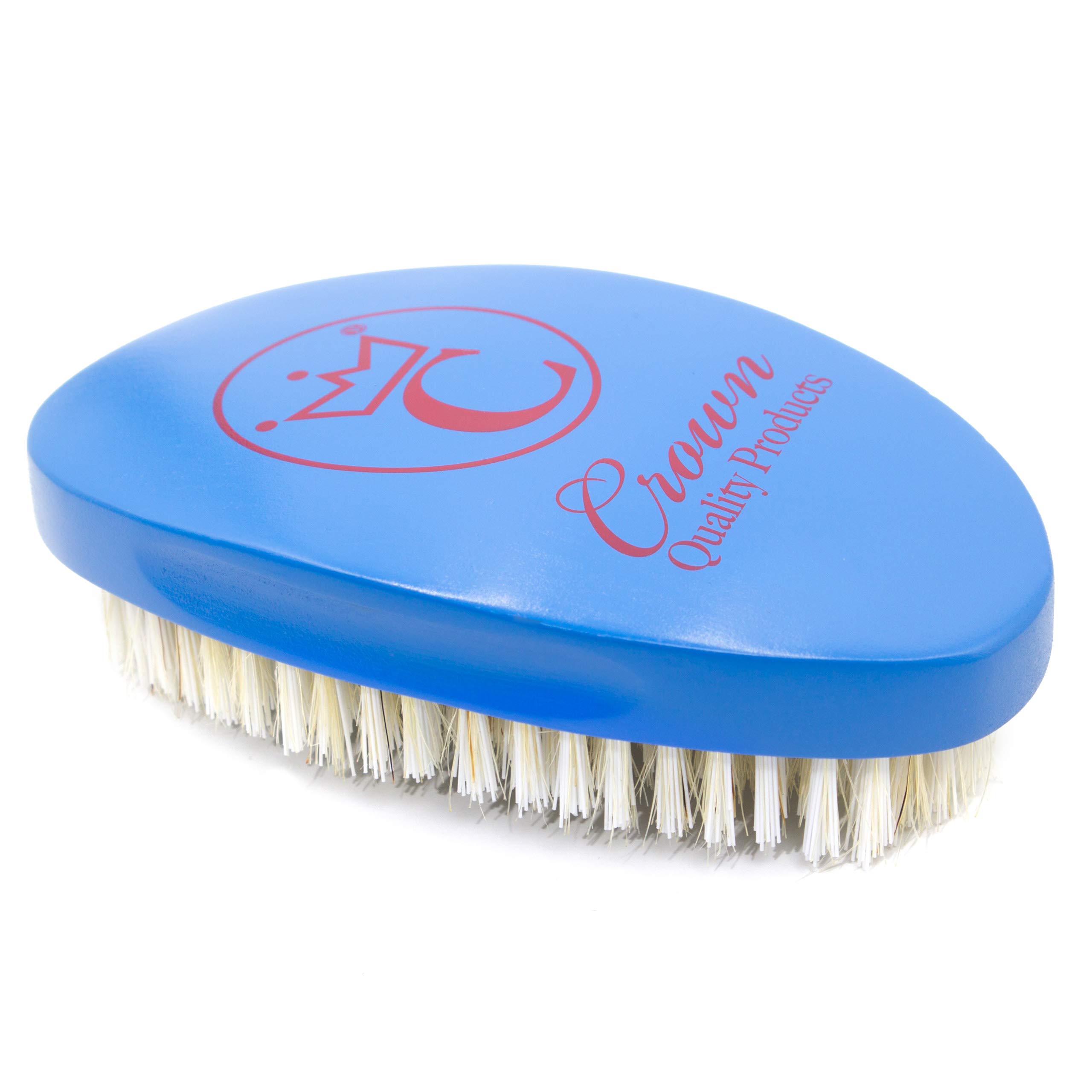 NEW Crown Quality Products Limited Edition Blue with Red Logo - Medium Bristle Contour Wave Brush - “THE ORIGINAL” Curved Wave Brush - 360 Waves in Days