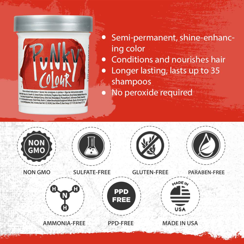 Punky Fire Semi Permanent Conditioning Hair Color, Non-Damaging Hair Dye, Vegan, PPD and Paraben Free, Transforms to Vibrant Hair Color, Easy To Use and Apply Hair Tint, lasts up to 35 washes, 3.5oz : Hair Highlighting Products : Beauty & Personal Care