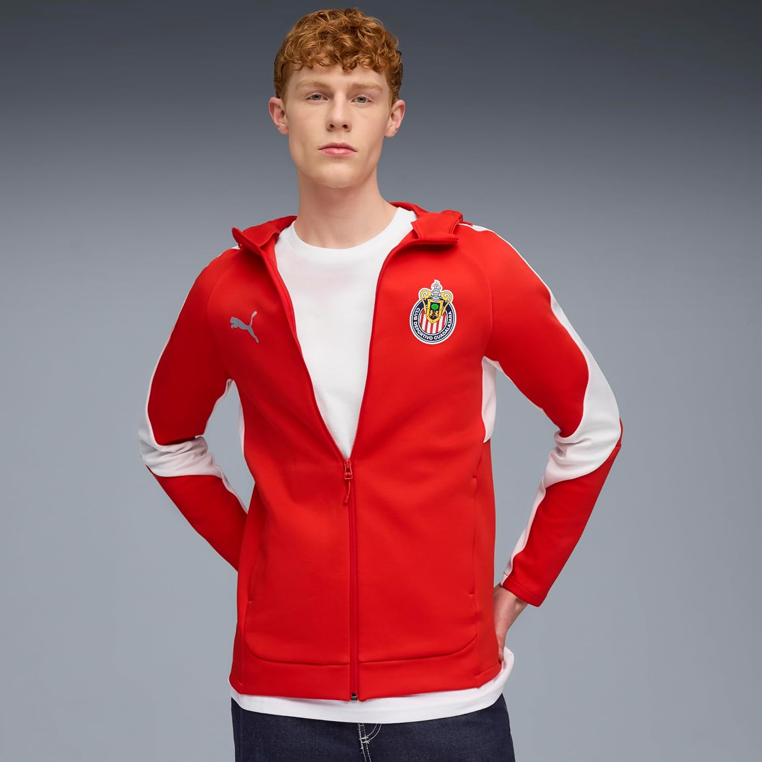 PUMA Men's Standard Chivas Evostripe Hooded Jacket, Red-White AH25 - Image 2