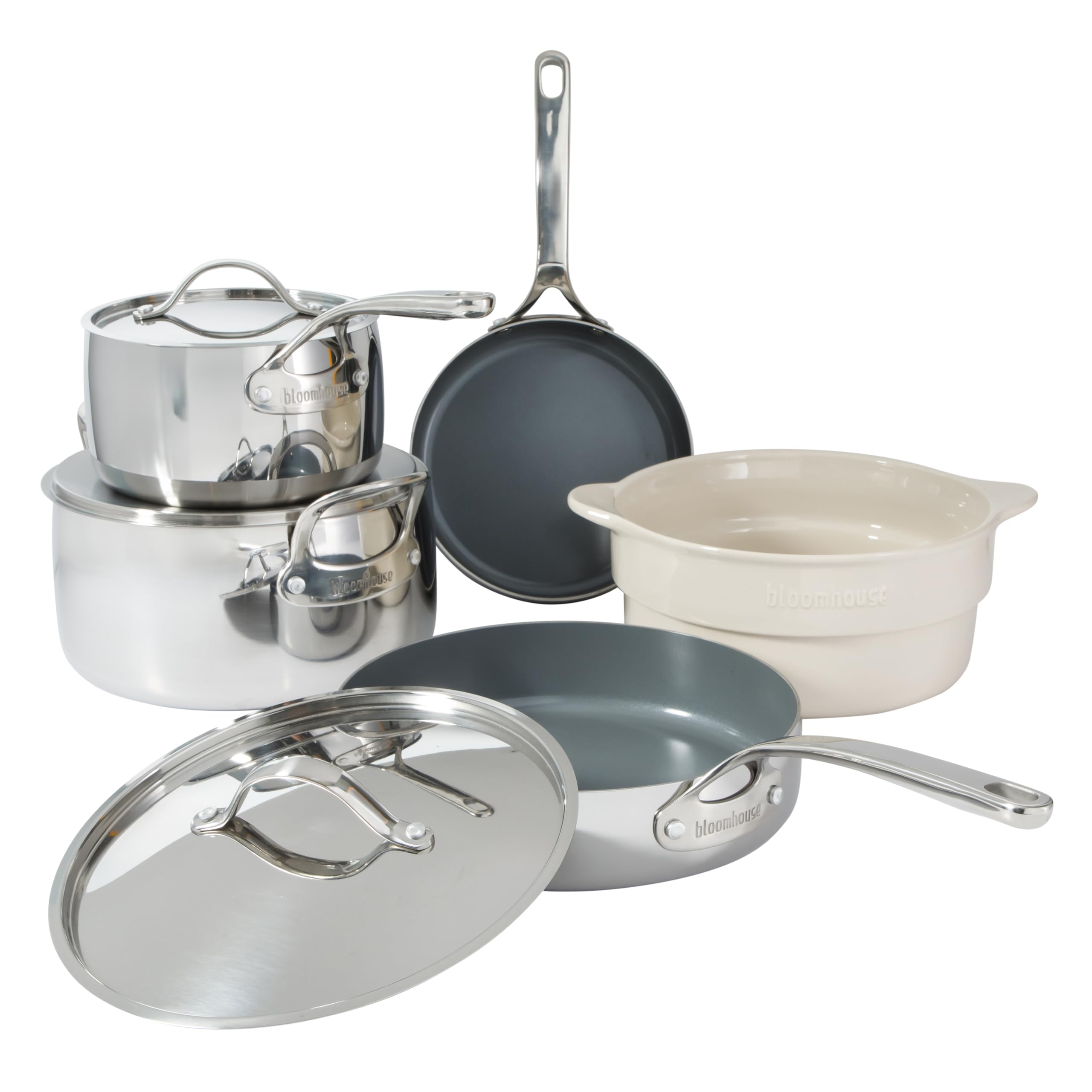 Bloomhouse 8 Piece Triply Stainless Steel Pots and Pans Cookware Set