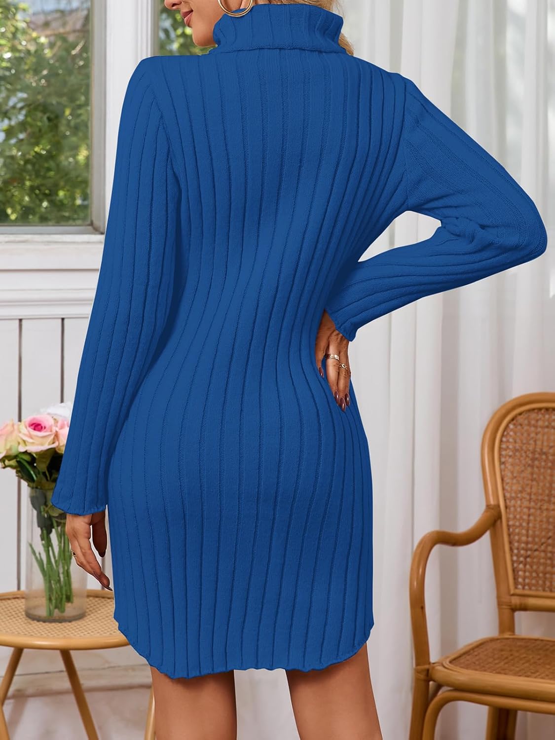 Women's Mock Neck Ribbed Long Sleeve 2025 Spring Bodycon Pullover Cute Mini Sweater Dress Party Club Dress - Image 4