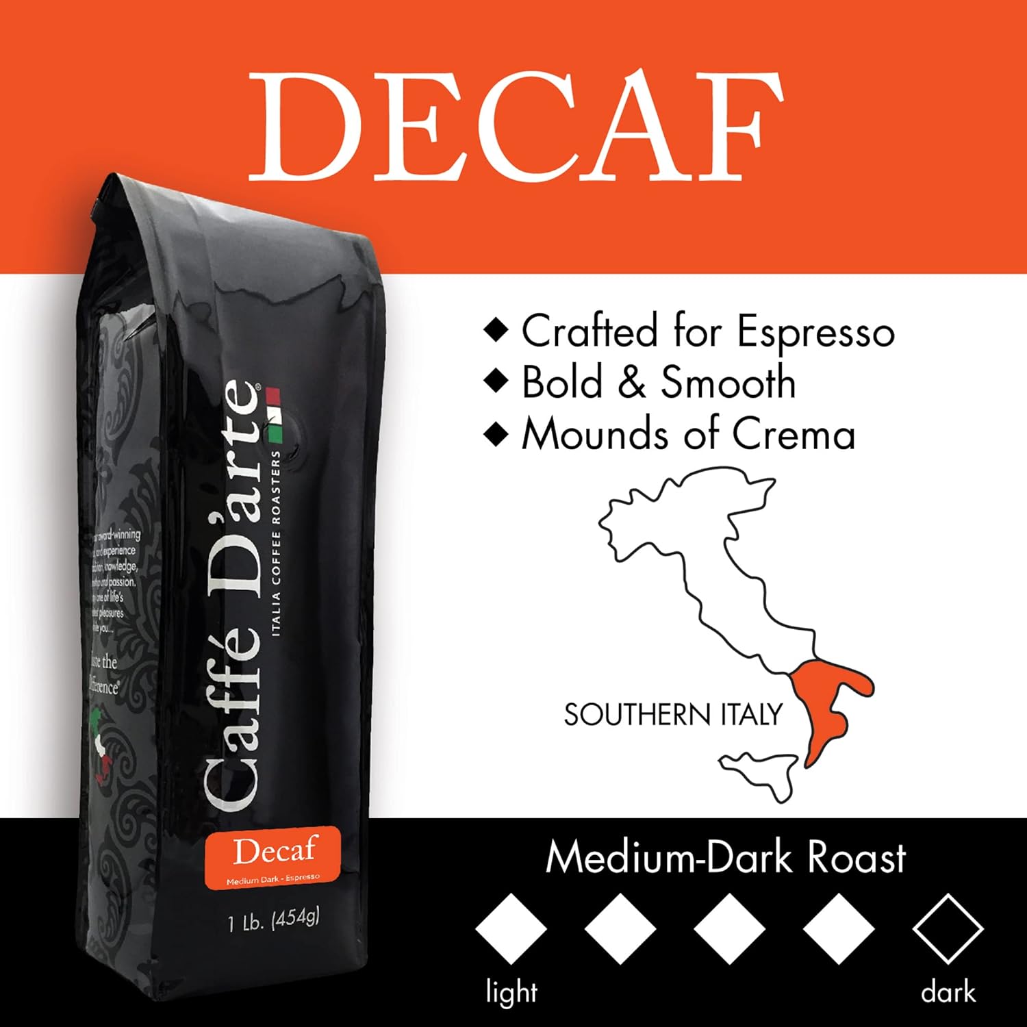 Caffe D’arte Decaf Whole Bean Espresso Coffee – Medium-Dark Roast, Bold & Smooth with Rich Crema – Roasted in Seattle, Perfect for Espresso Machines – 1 lb (Pack of 2)