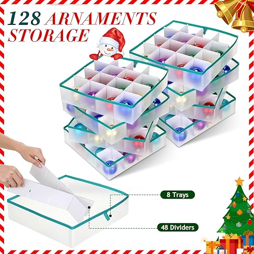 Miniatura 3 de Hosuly 2 cajas de almacenamiento de adornos navideños con cierre de cremallera doble, contenedores de almacenamiento de adornos de plástico, bolas