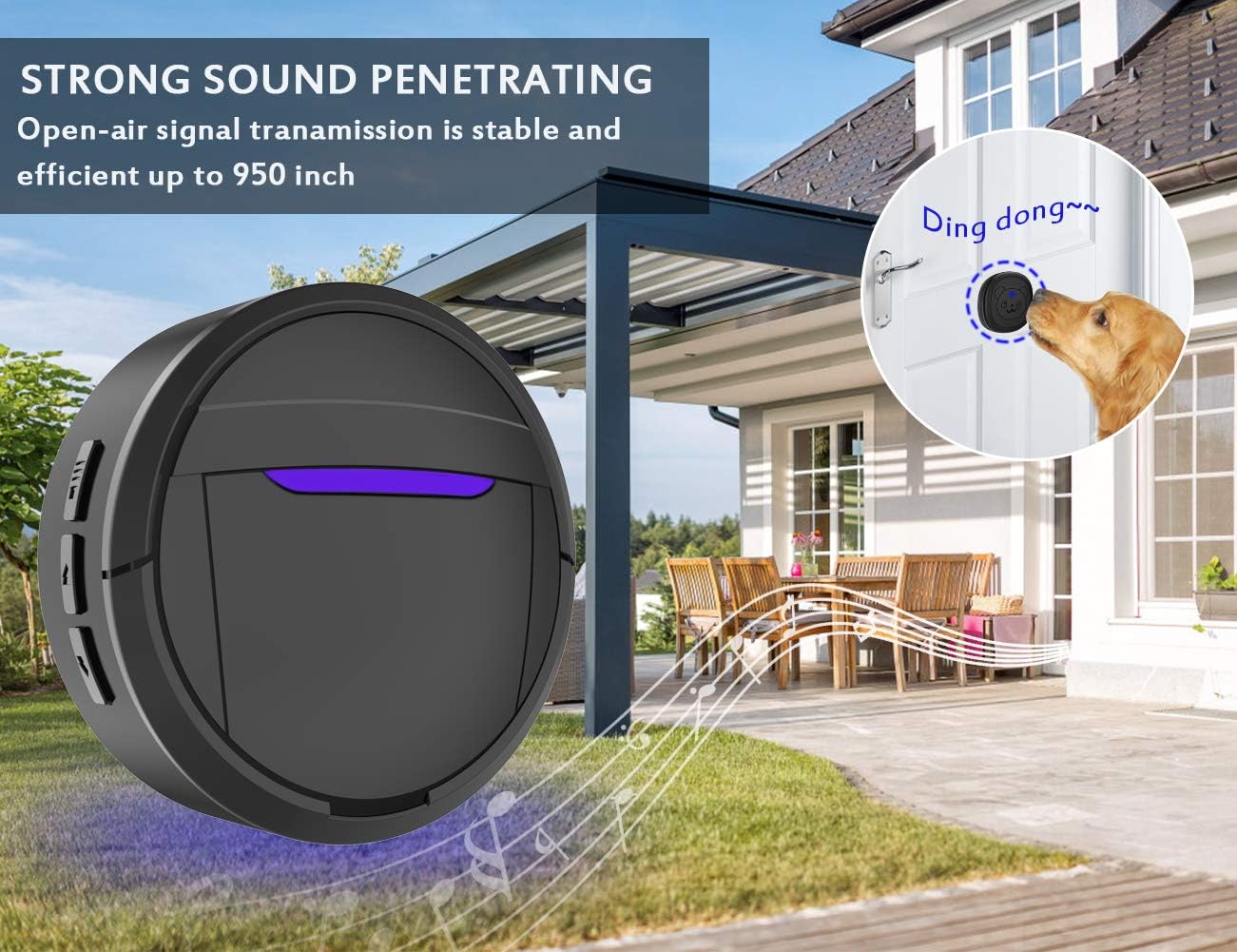 weird tails Wireless Doorbell, Dog Bells for Potty Training IP55 Waterproof Doorbell Chime Operating at 950 Feet with 55 Melodies 5 Volume Levels LED Flash (1 Receiver 2 Transmitters) : Pet Supplies