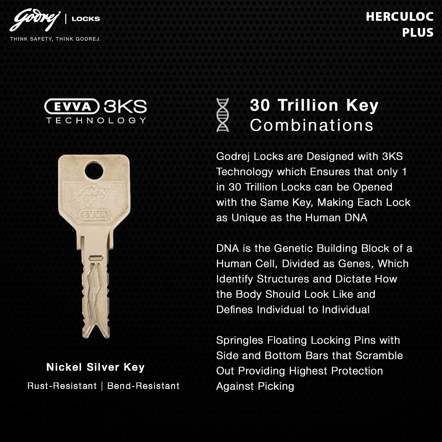 Godrej Locks I Herculoc 3KS Technology Padlock I 4 Keys 30 Trillion Key Combinations I for Padlock for Main Door I Gate Lock I Lock for Tool Box, Shops & Offices Silver Finish | 1 Year Warranty — Amazon image 7