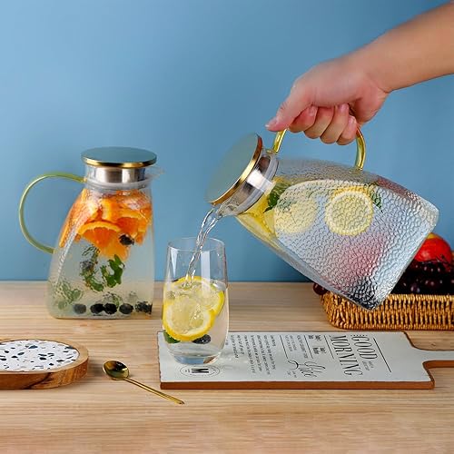 Miniatura 7 de WHJY Jarra de agua de vidrio para puerta de refrigerador con tapa, jarras de vidrio de 1.8 litros60 onzas con asa, jarra de té helado para