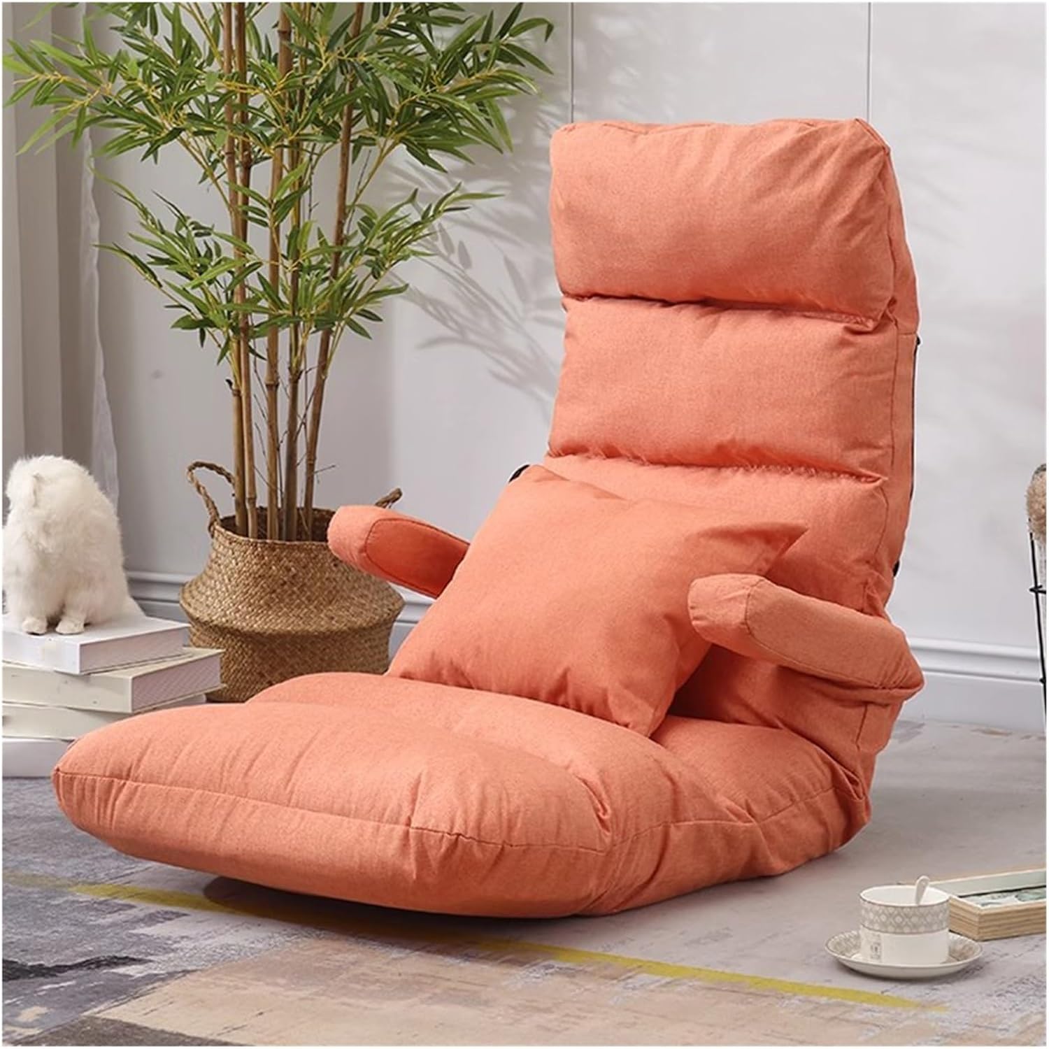 調節可能なフロアゲーミングチェア - 5段階調節可能な折りたたみ式レイジーソファリクライニングチェア、アームレスト付き、寝室やリビン