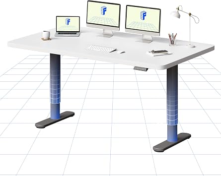 FLEXISPOT Electric Standing Desk One Piece Desktop CylineX 160x80, Height Adjustable Sit Stand Up with Memory Smart Panel, Silver Frame and White Top