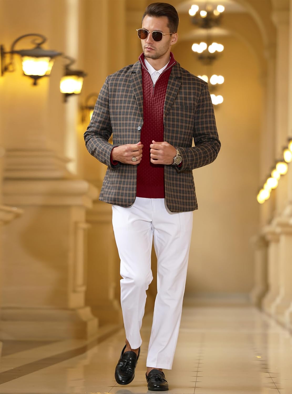 Zaitun Men's Quarter Zip Sweaters Polo Zip Up Pullover Waffle Knit Mock Neck Turtleneck - Image 4