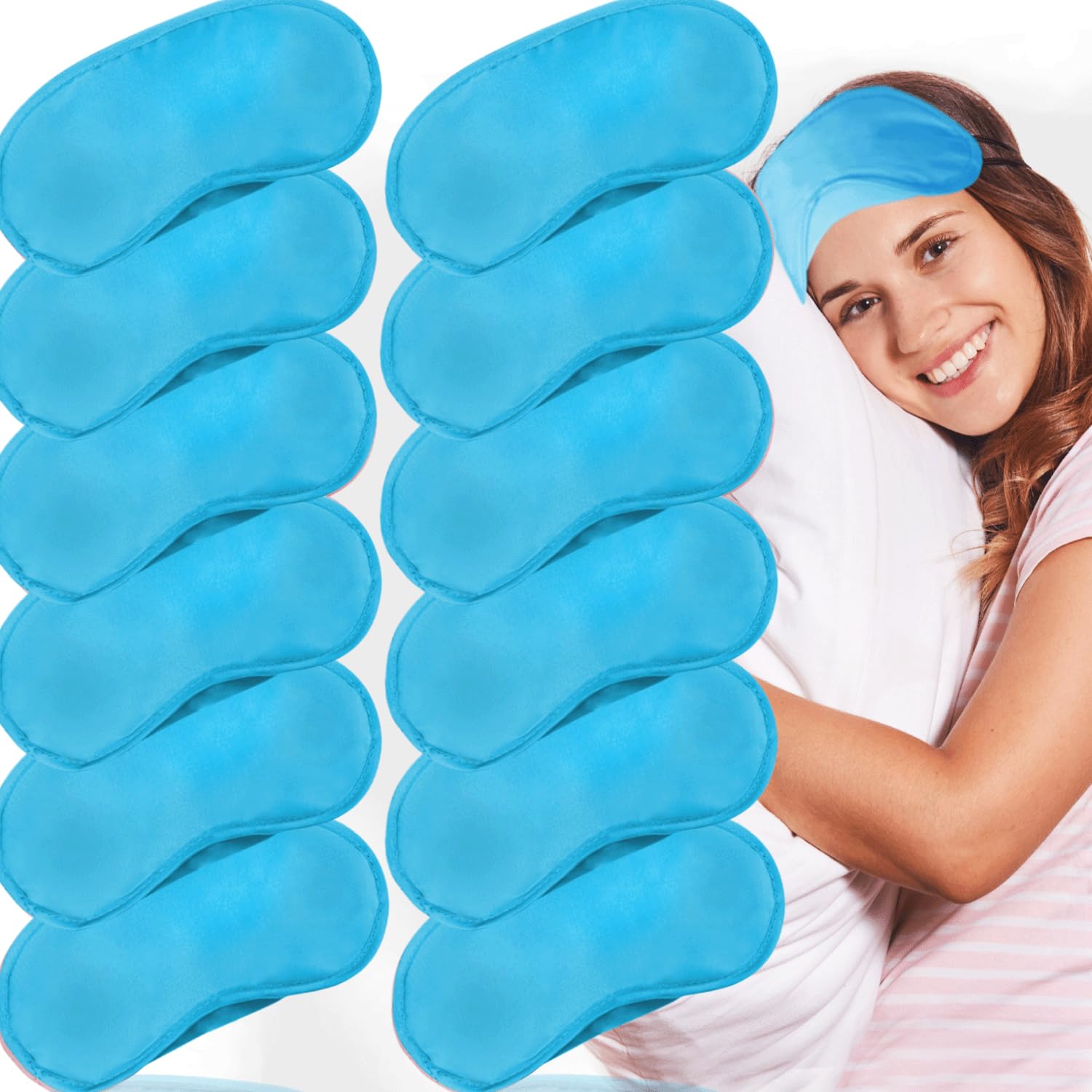 Photo 1 of 12 Pack Blindfold Eye Mask Cover Sleep Mask for Party Games Travel Sleep Team Build Party Supply with Adjustable Strap for Women Men Kids, Light Blue