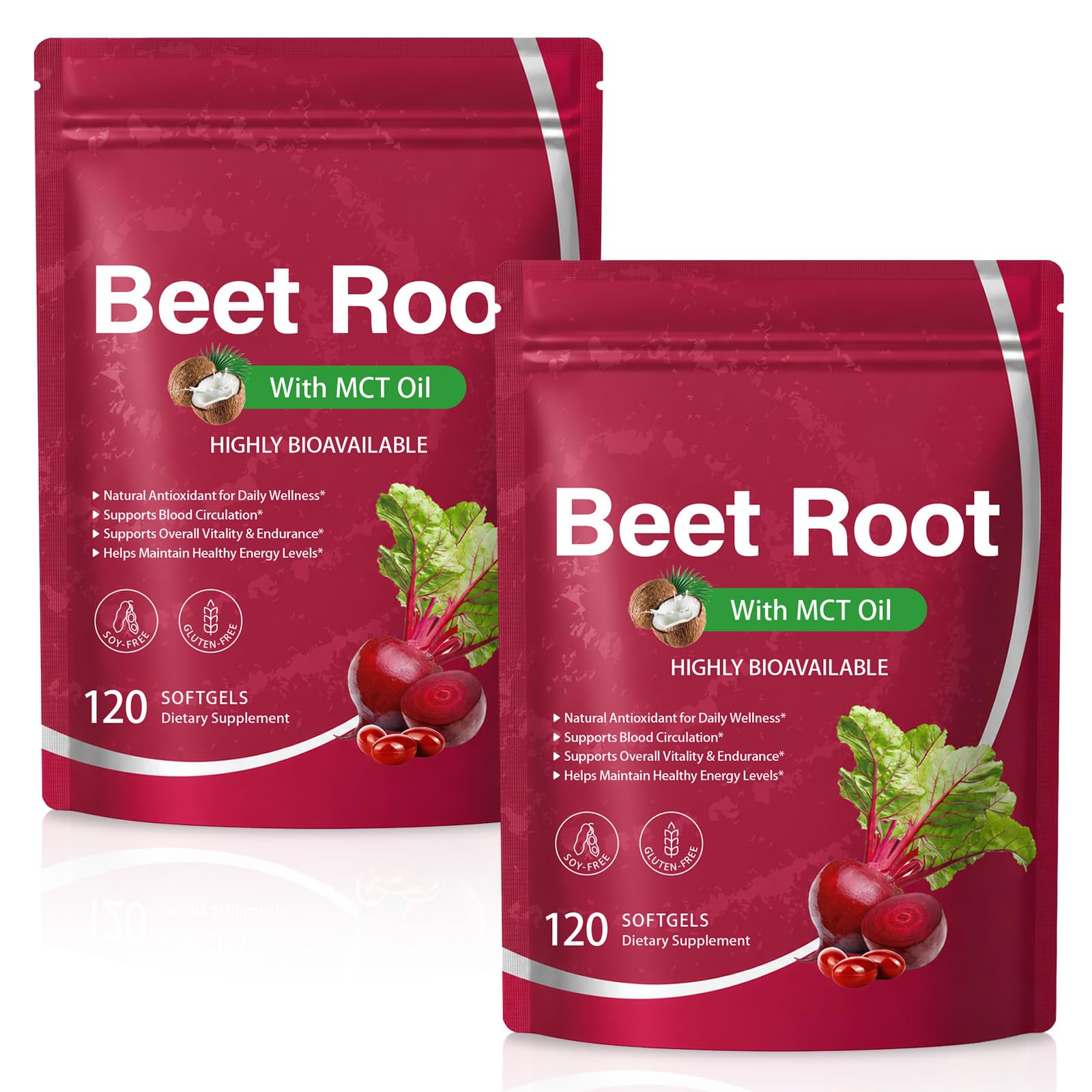 Tiuedu Beet Root Softgels, Beet Root Extract with MCT Oil, Healthy Circulation & Vitality Support, Antioxidant Supplement for Daily Wellness, 2Bag 120 Count (Pack of 2)
