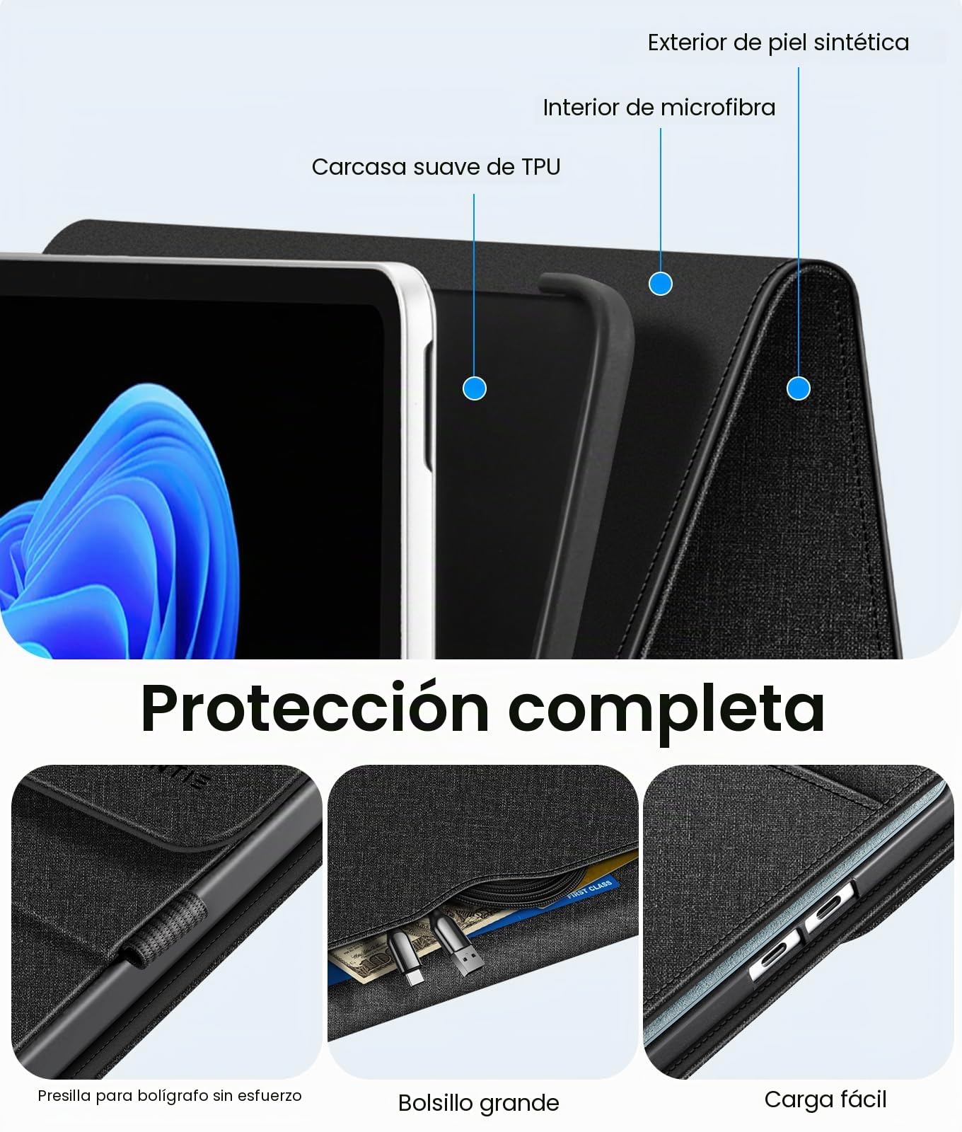 FINTIE Funda Protectora para Microsoft Surface Pro de 12 Pulgadas (2025), Cartera de visión multiángulo, Cubierta Trasera de TPU con Bolsillo y Soporte para lápiz Capacitivo, Compatible con Teclado