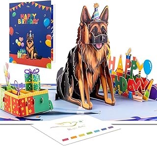 3D Pop-Up Birthday Card with German Shepherd – Dog Lover Greeting Card with Envelope and Blank Notecards – Funny Pet-Themed Pop-Up for Kids & Adults – Unique Card for Men, Women, and Dog Owners