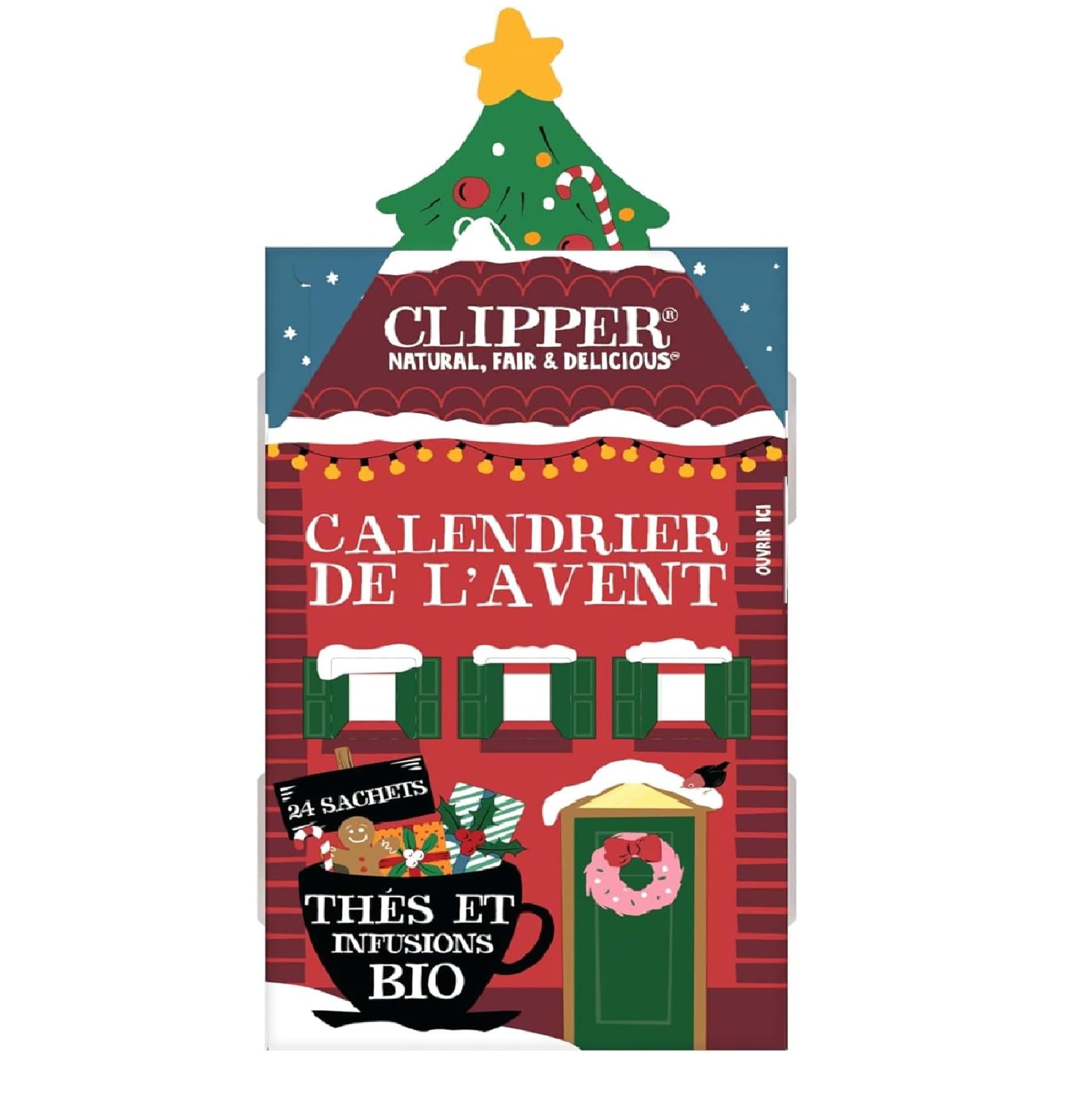 CLIPPER - Calendrier de l'Avent - Thés & Infusions - Bio - 24 sachets | Idée Cadeau Noël - Ingrédients Bio - 100% naturels