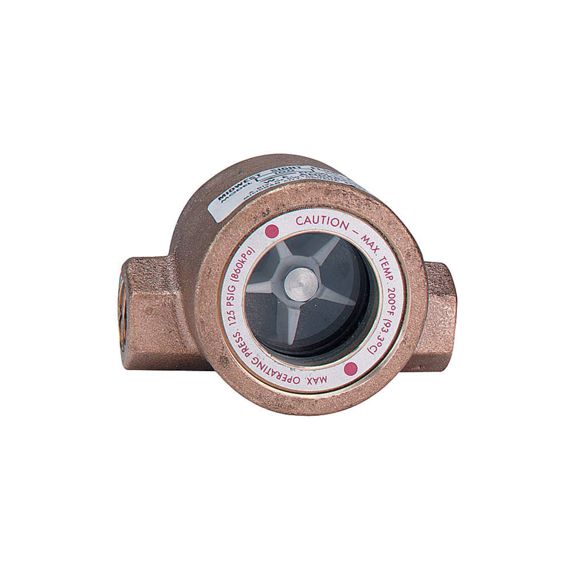 Dwyer Midwest Series SFI-100 Sight Flow Indicator, Single Window, Bronze Body, ABS Impeller, 3/4" Female NPT Connections, 4" Length x 2.250" Depth x